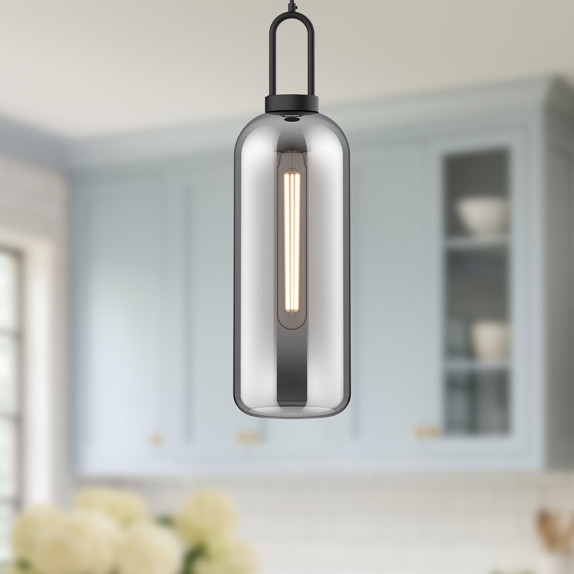 Soji 6-in Matte Black/Smoked Solid Glass 1 Light Pendant