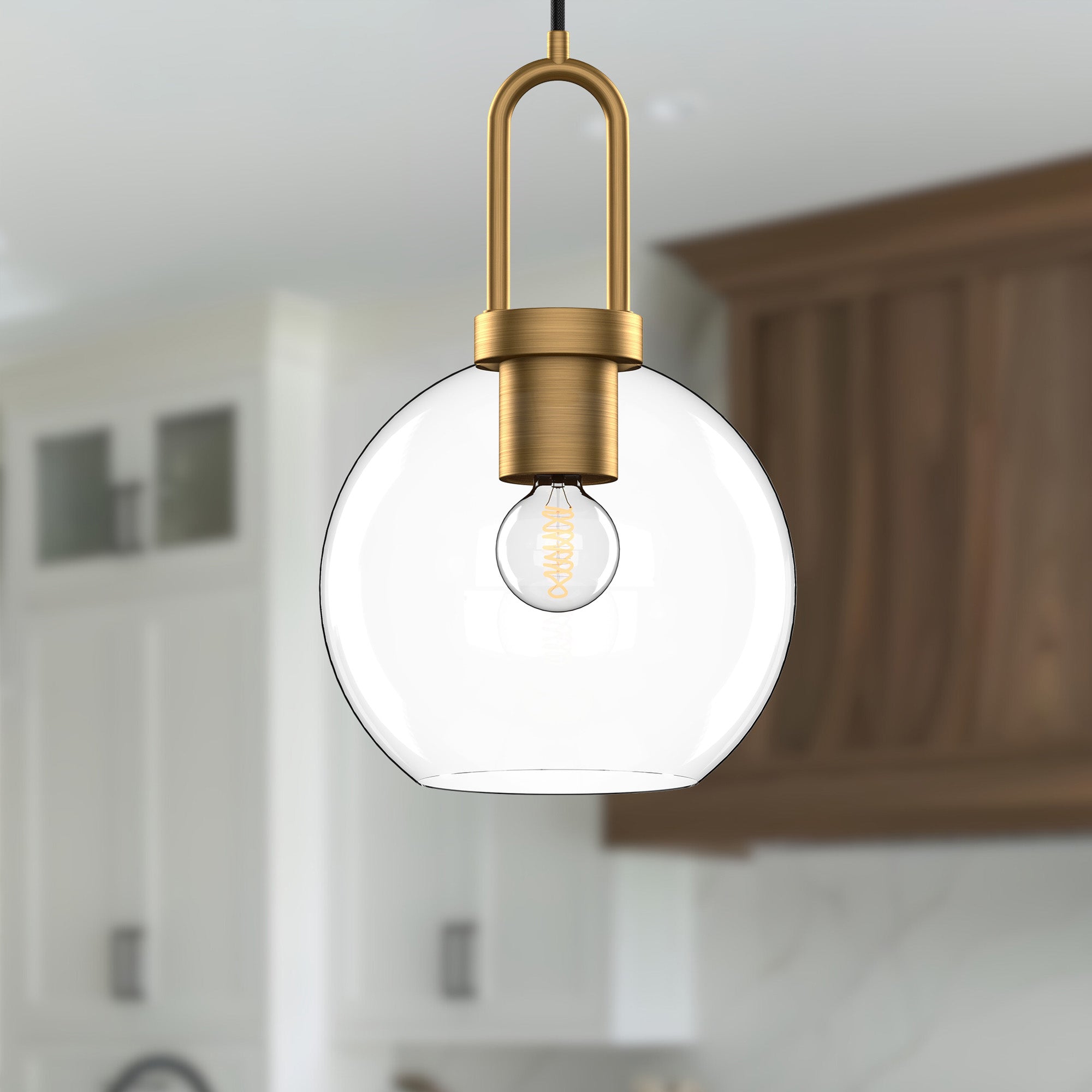 Soji 8-in Aged Gold/Clear Glass 1 Light Pendant