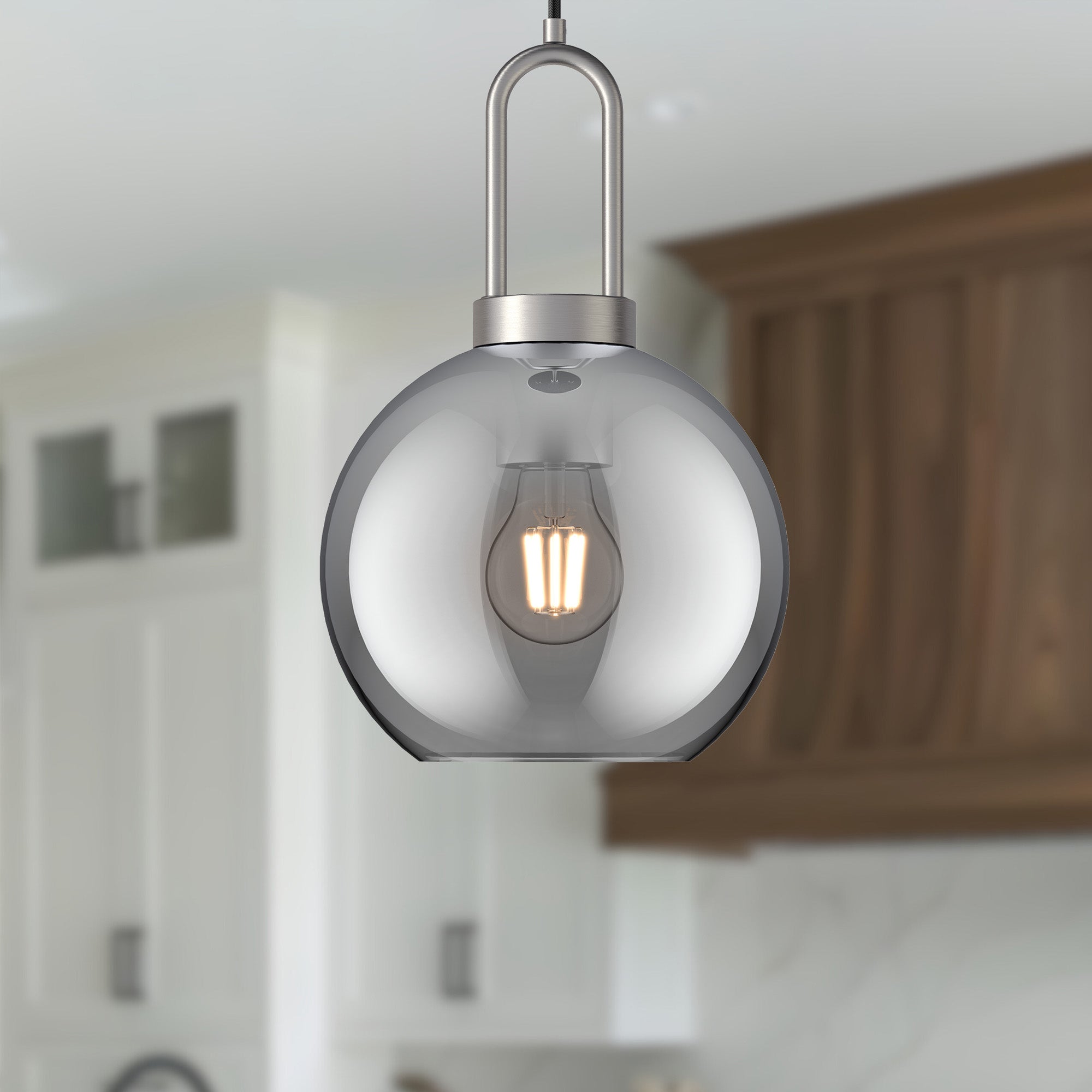 Soji 8-in Brushed Nickel/Smoked Solid Glass 1 Light Pendant