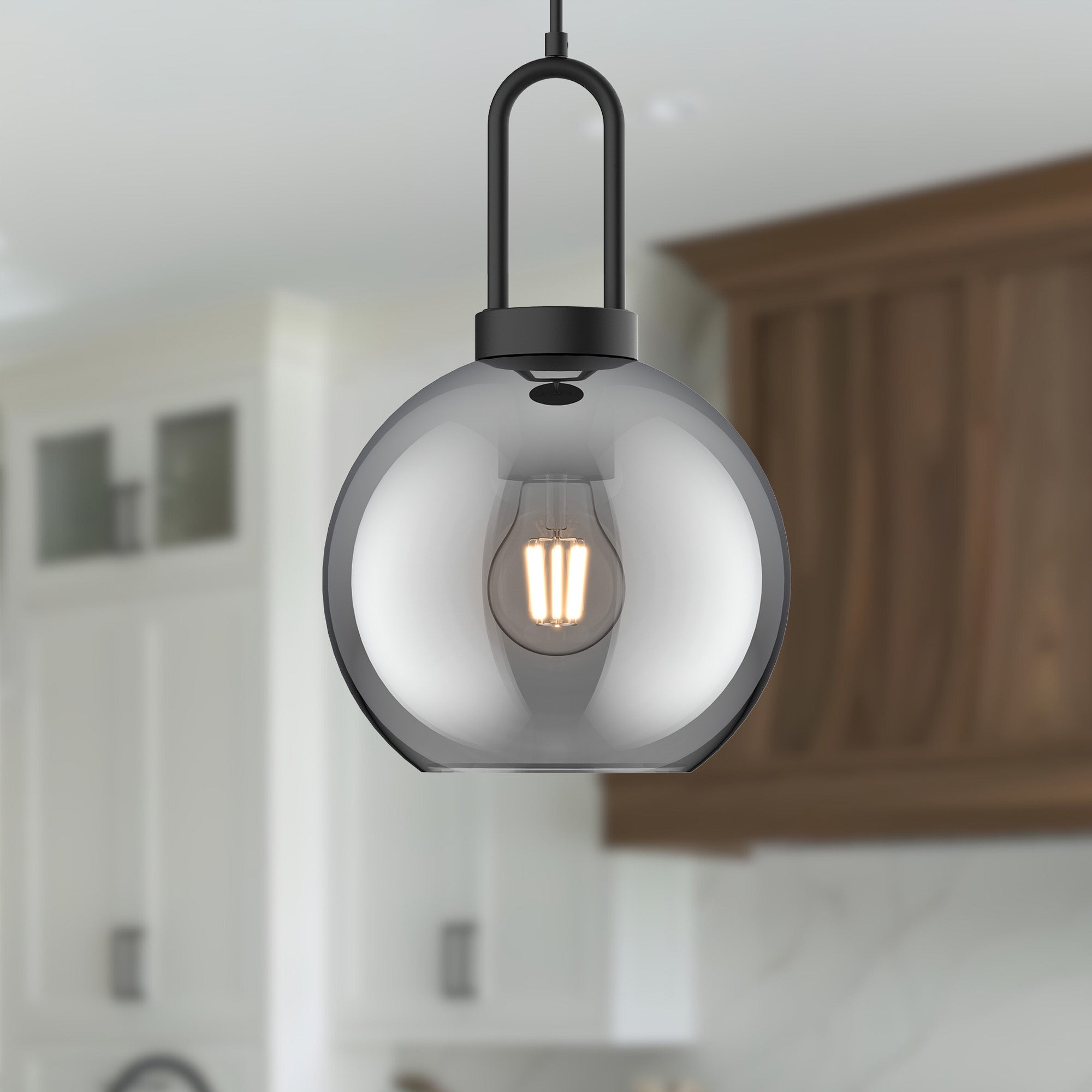 Soji 8-in Matte Black/Smoked Solid Glass 1 Light Pendant