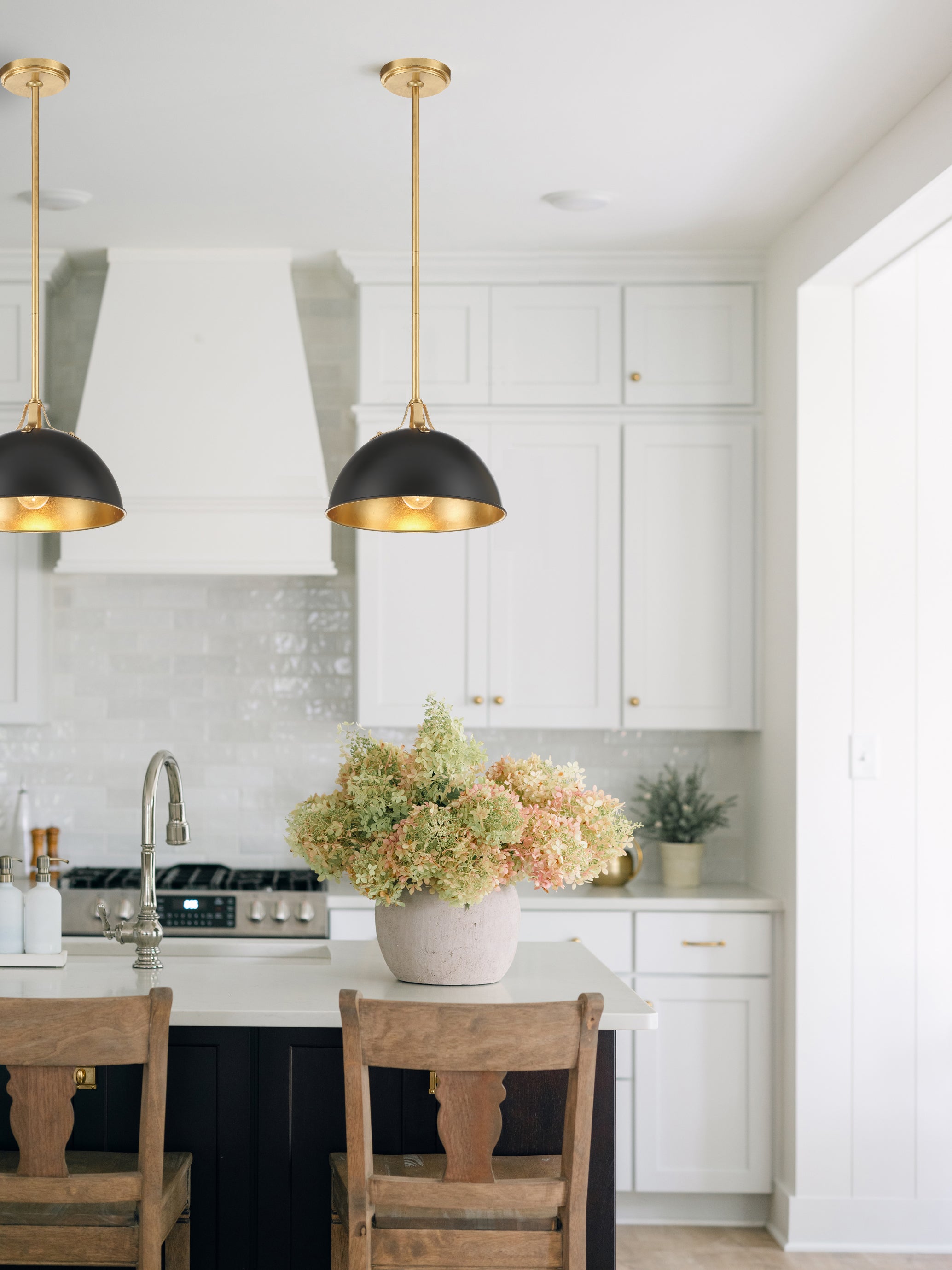 Crystorama Soto SOT-18013-MK-GA – 12 Inch – 1 Light – Pendant Light – Matte Black + Antique Gold – Damp Rated