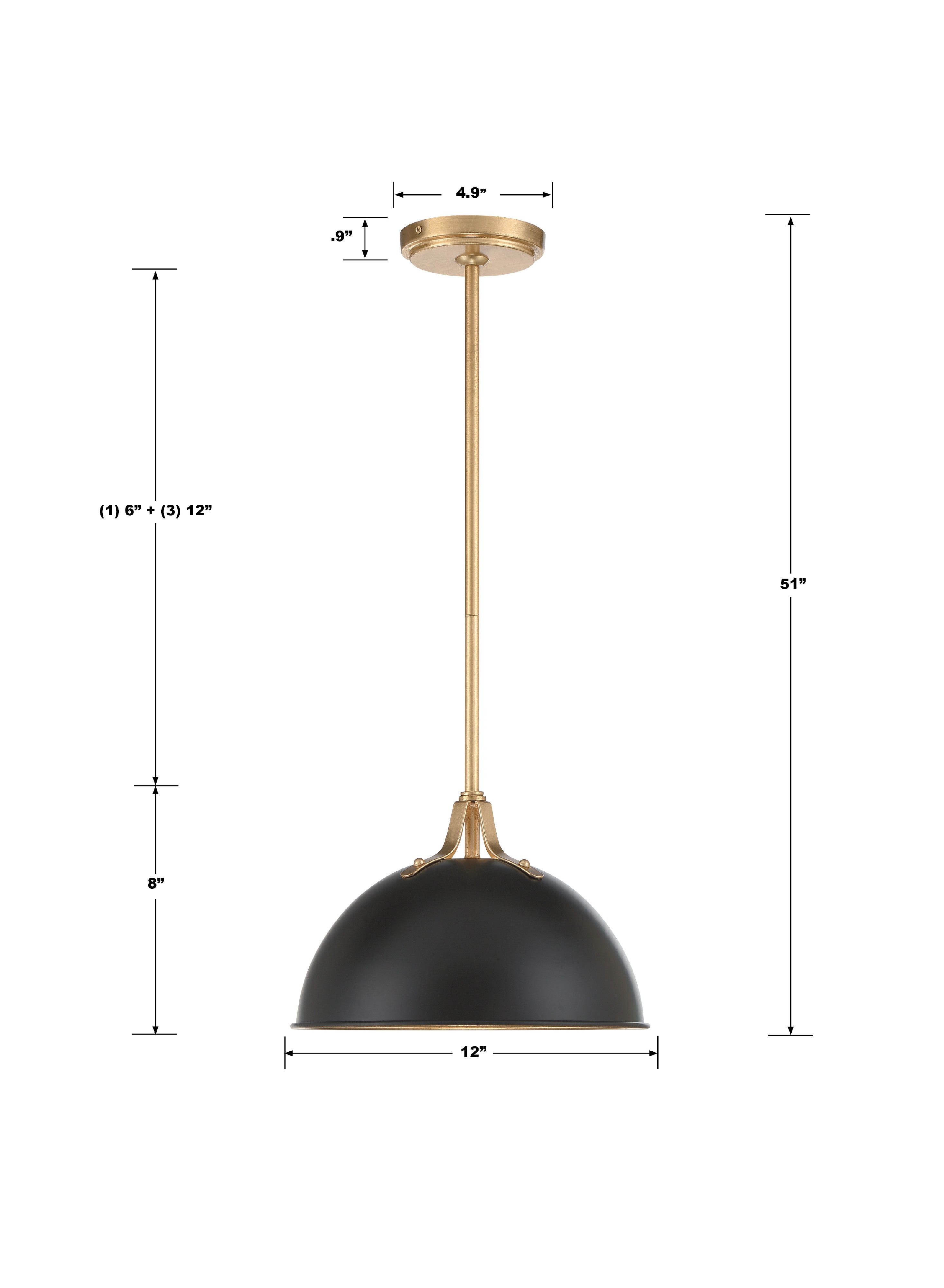 Crystorama Soto SOT-18013-MK-GA – 12 Inch – 1 Light – Pendant Light – Matte Black + Antique Gold – Damp Rated