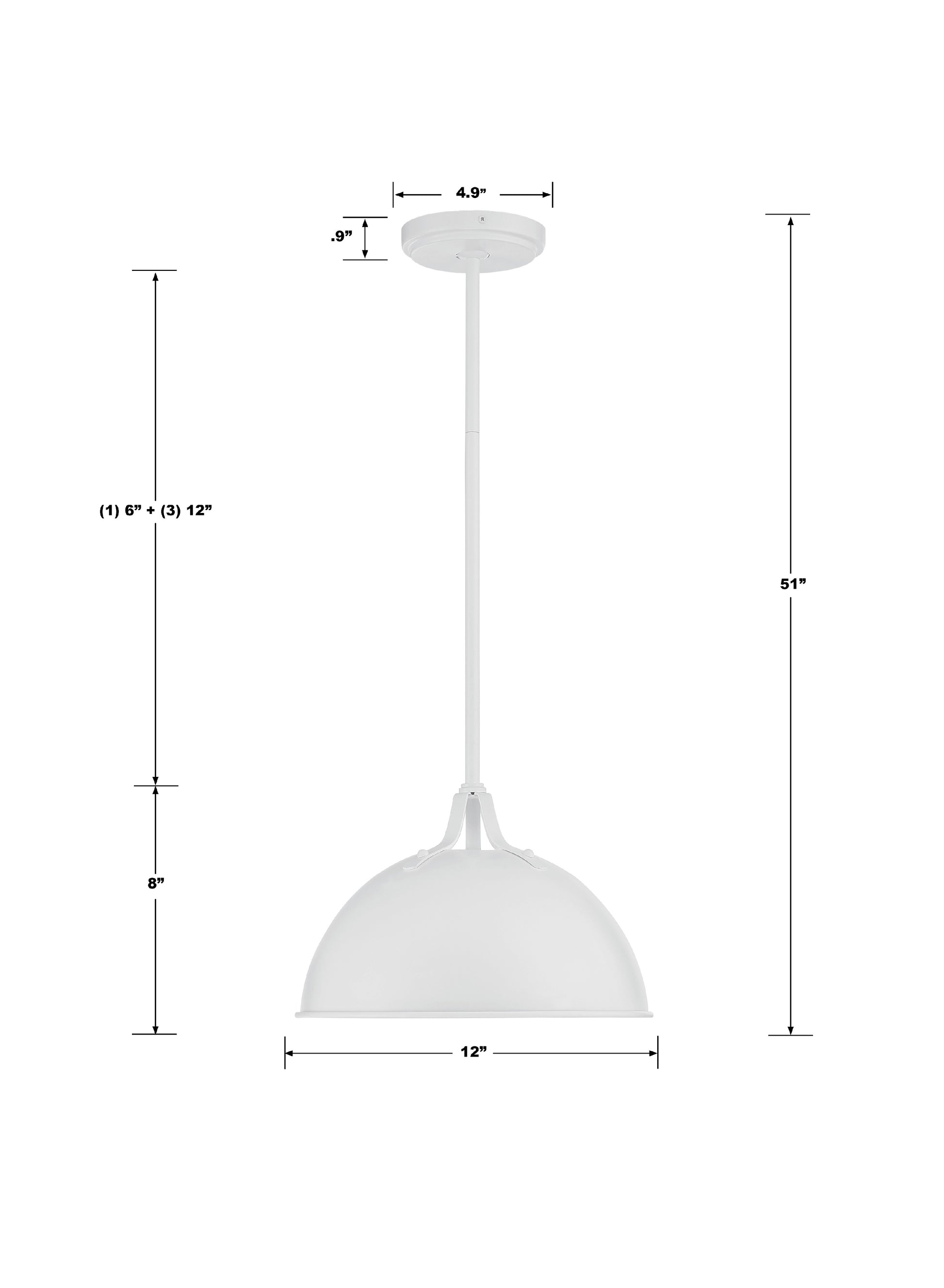 Crystorama Soto SOT-18013-WH – 12 Inch – 1 Light – Pendant Light – White – Damp Rated