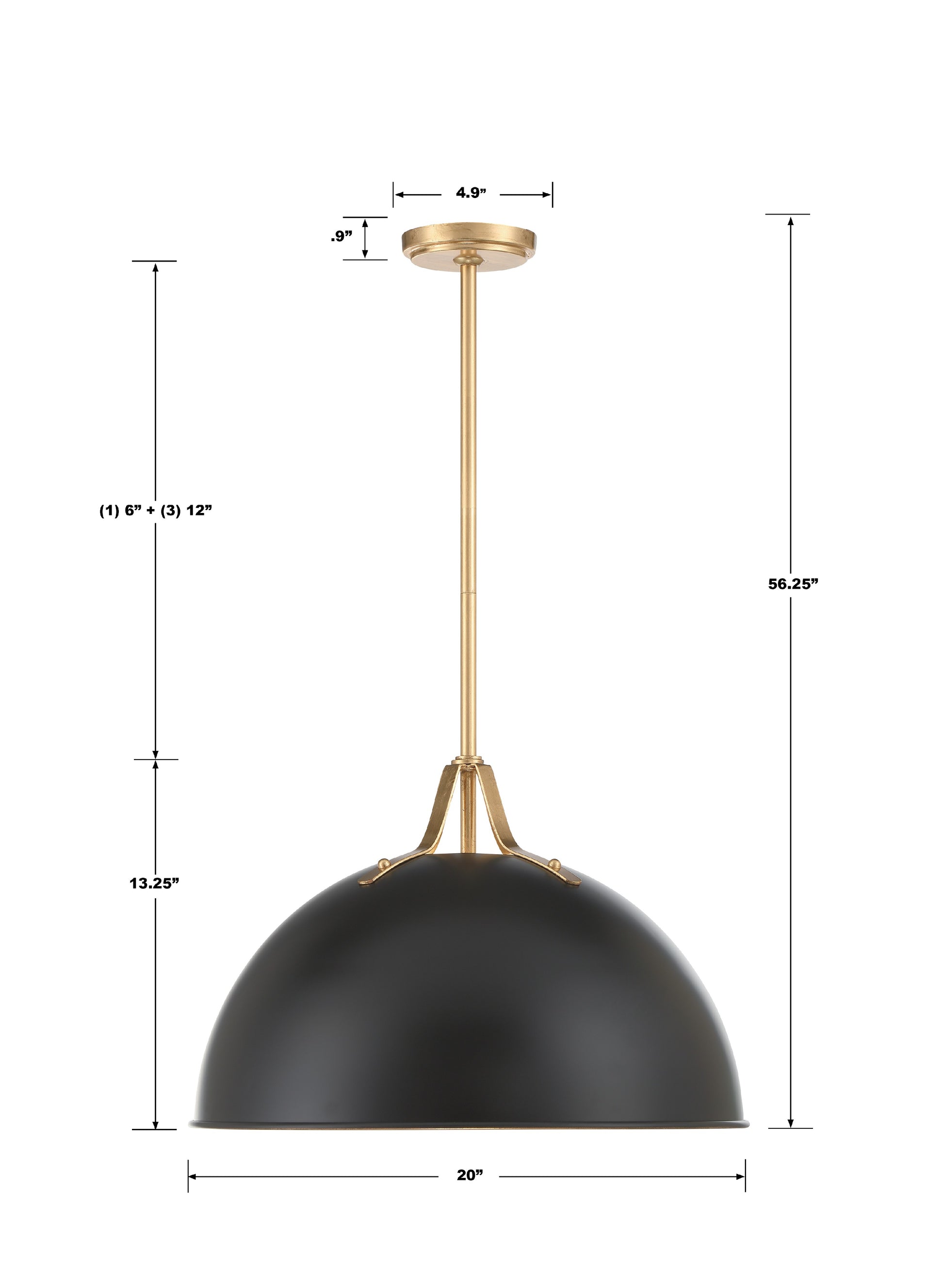 Crystorama Soto SOT-18015-MK-GA – 20 Inch – 1 Light – Pendant Light – Matte Black + Antique Gold – Damp Rated