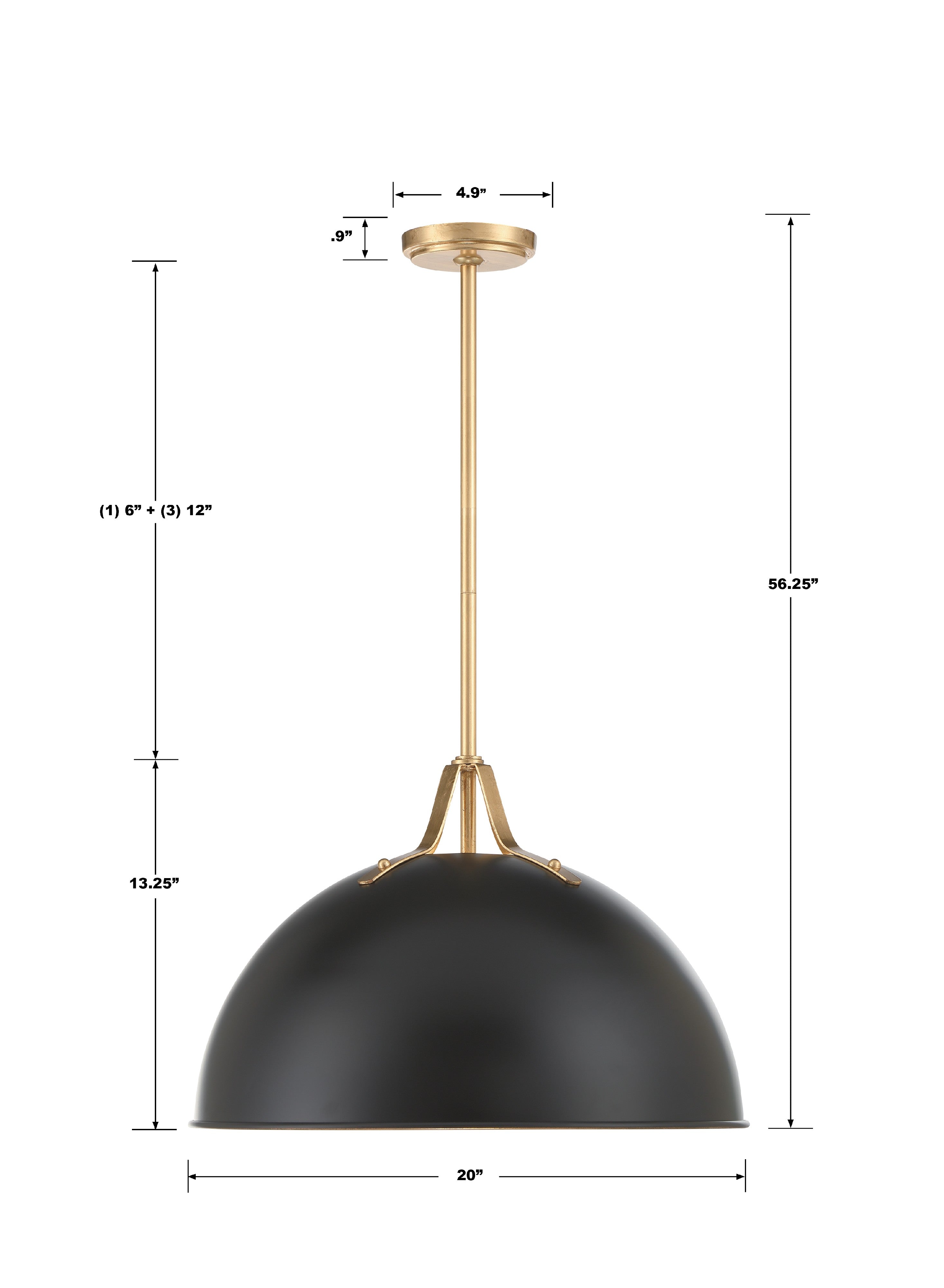 Crystorama Soto SOT-18015-MK-GA – 20 Inch – 1 Light – Pendant Light – Matte Black + Antique Gold – Damp Rated
