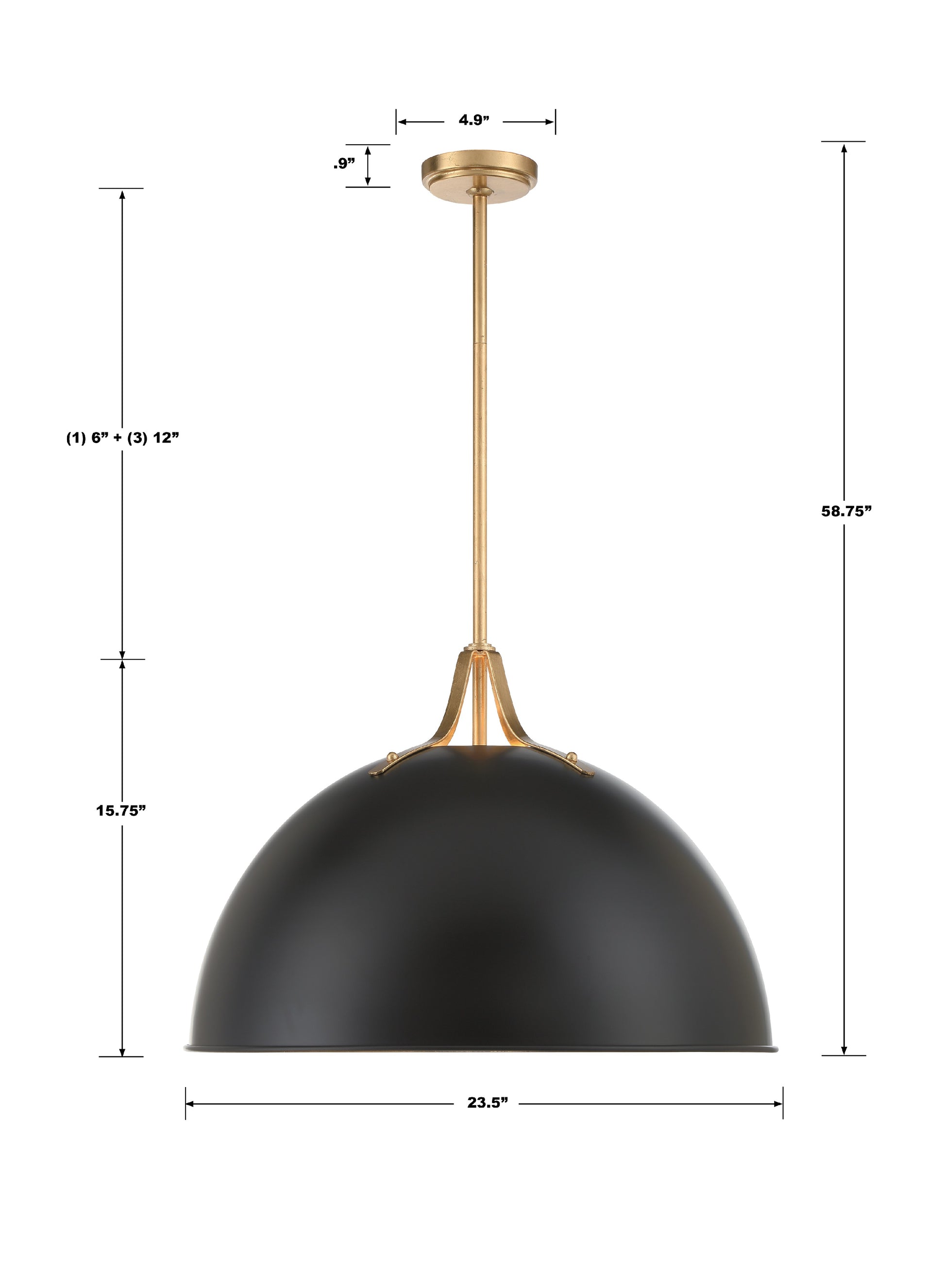 Crystorama Soto SOT-18017-MK-GA – 23.5 Inch – 3 Light – Pendant Light – Matte Black + Antique Gold – Damp Rated
