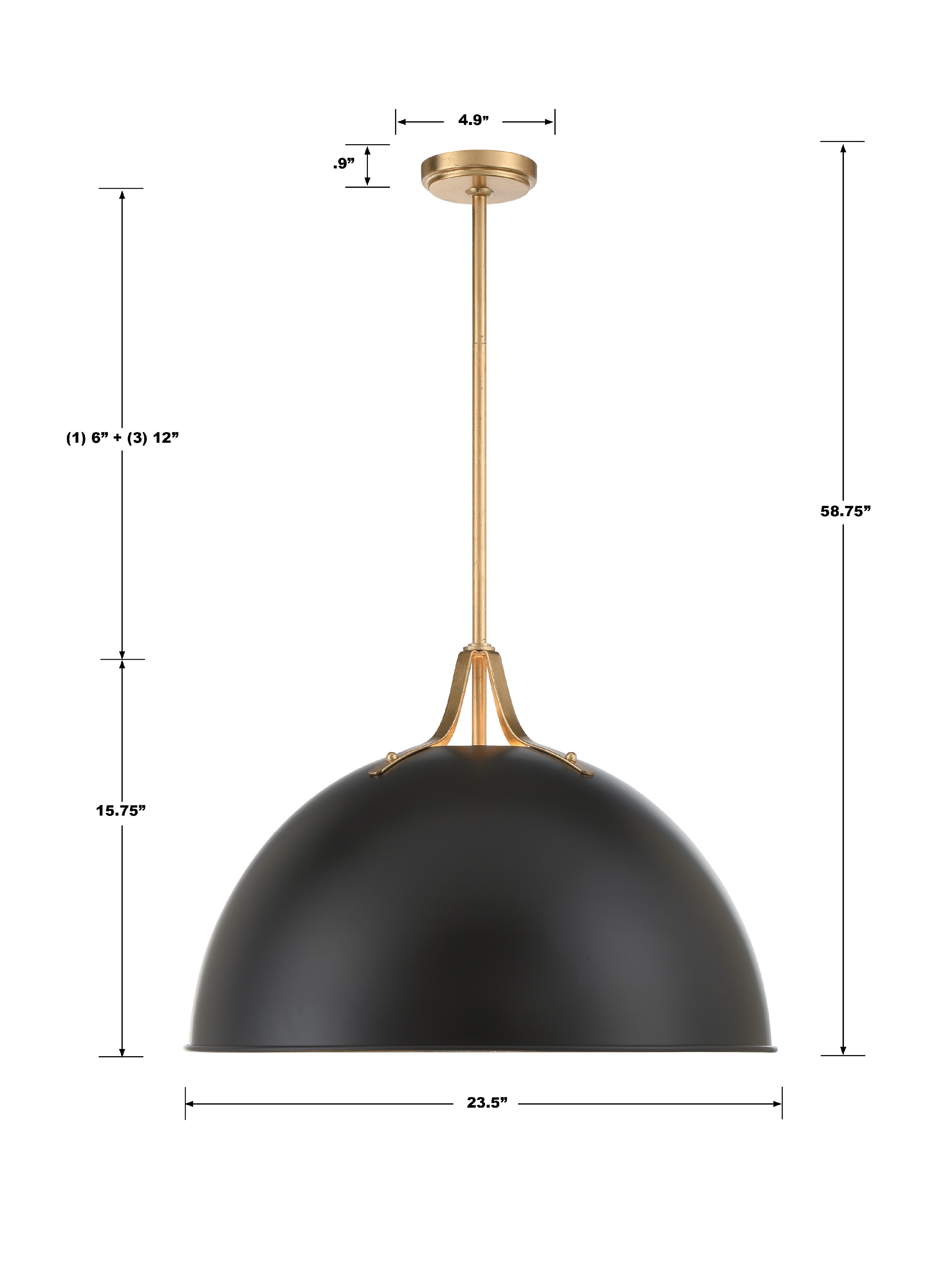Crystorama Soto SOT-18017-MK-GA – 23.5 Inch – 3 Light – Pendant Light – Matte Black + Antique Gold – Damp Rated