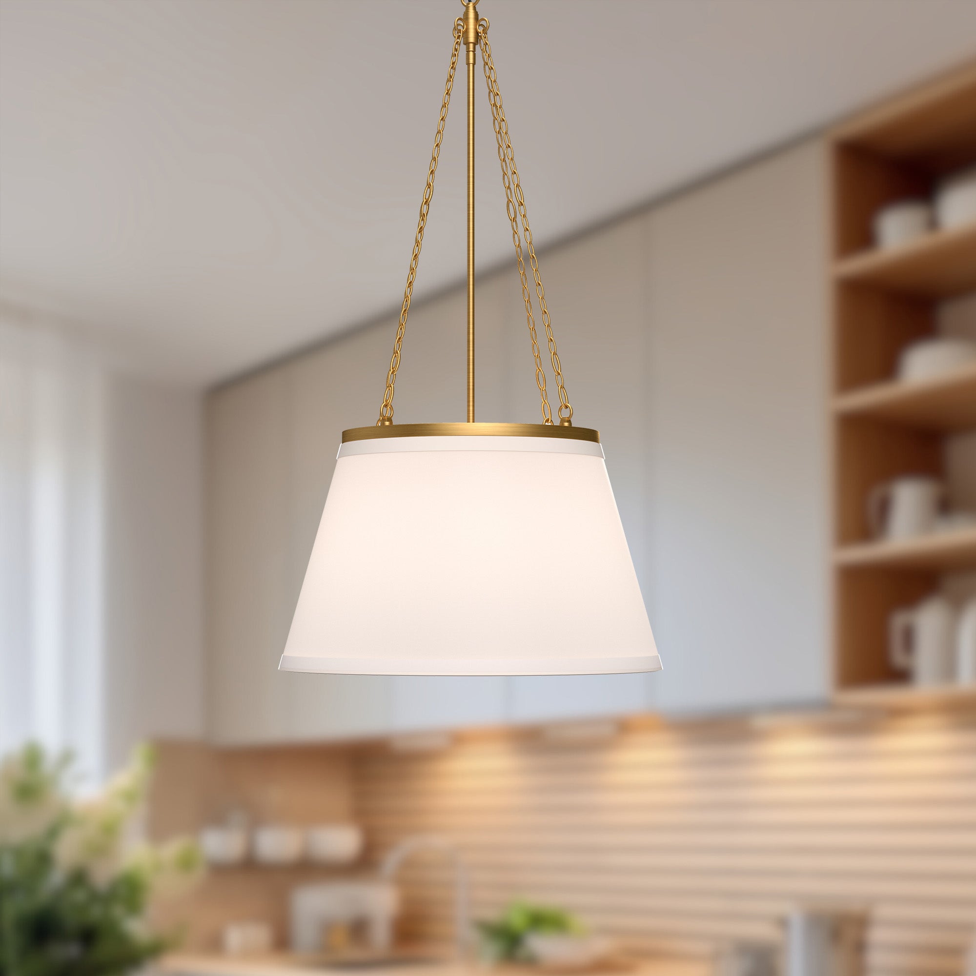 Speakeasy 18-in Aged Gold/White Linen 1 Light Pendant