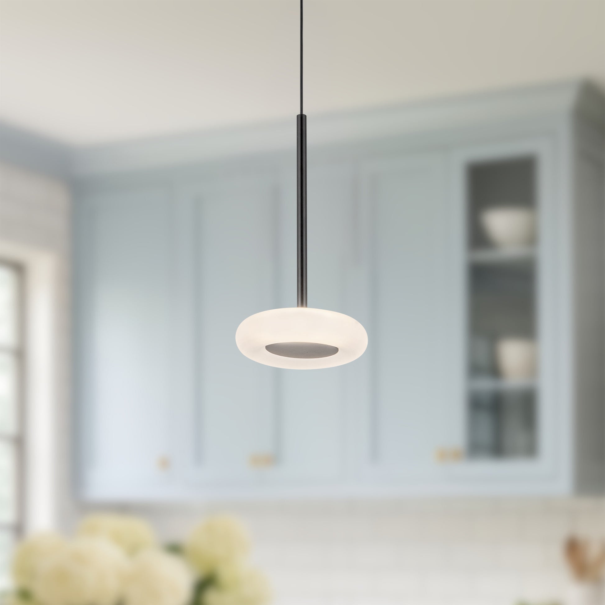 Kuzco Stephord 4-in Black/Frosted Glass LED Pendant, Pendant, 6W Watt, Black/Frosted Glass