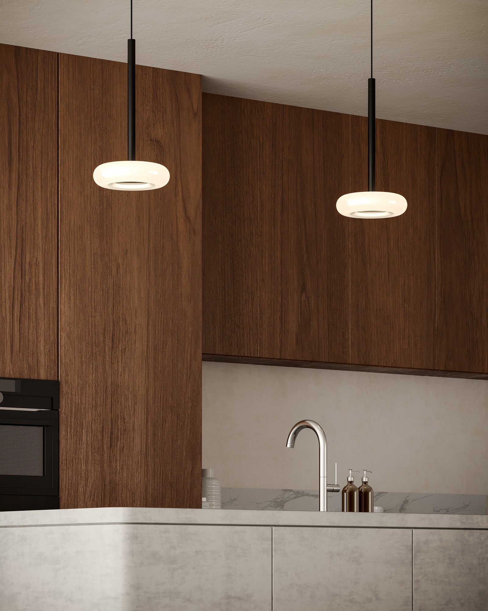 Kuzco Stephord 4-in Black/Frosted Glass LED Pendant, Pendant, 6W Watt, Black/Frosted Glass