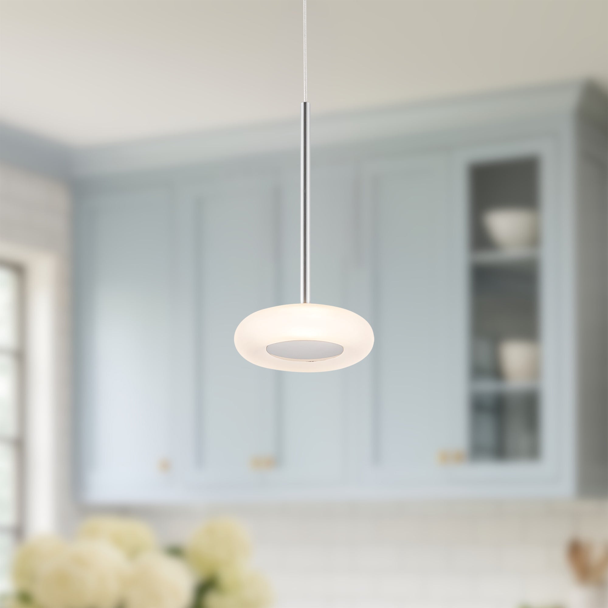 Stephord 4-in Chrome/Frosted Glass LED Pendant