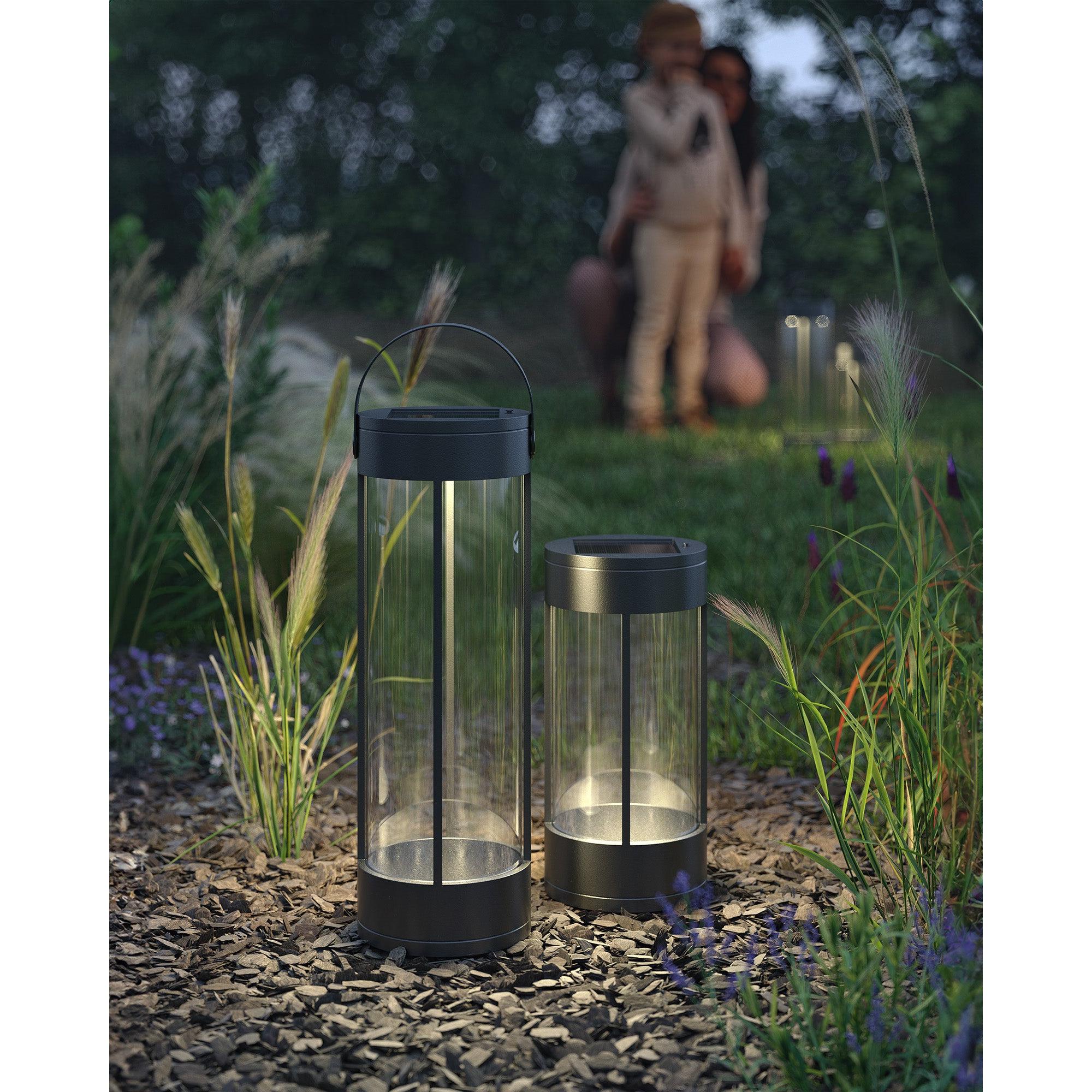 Suara Solar Rechargeable Portable Exterior LED Table Lamp - 10-in Black