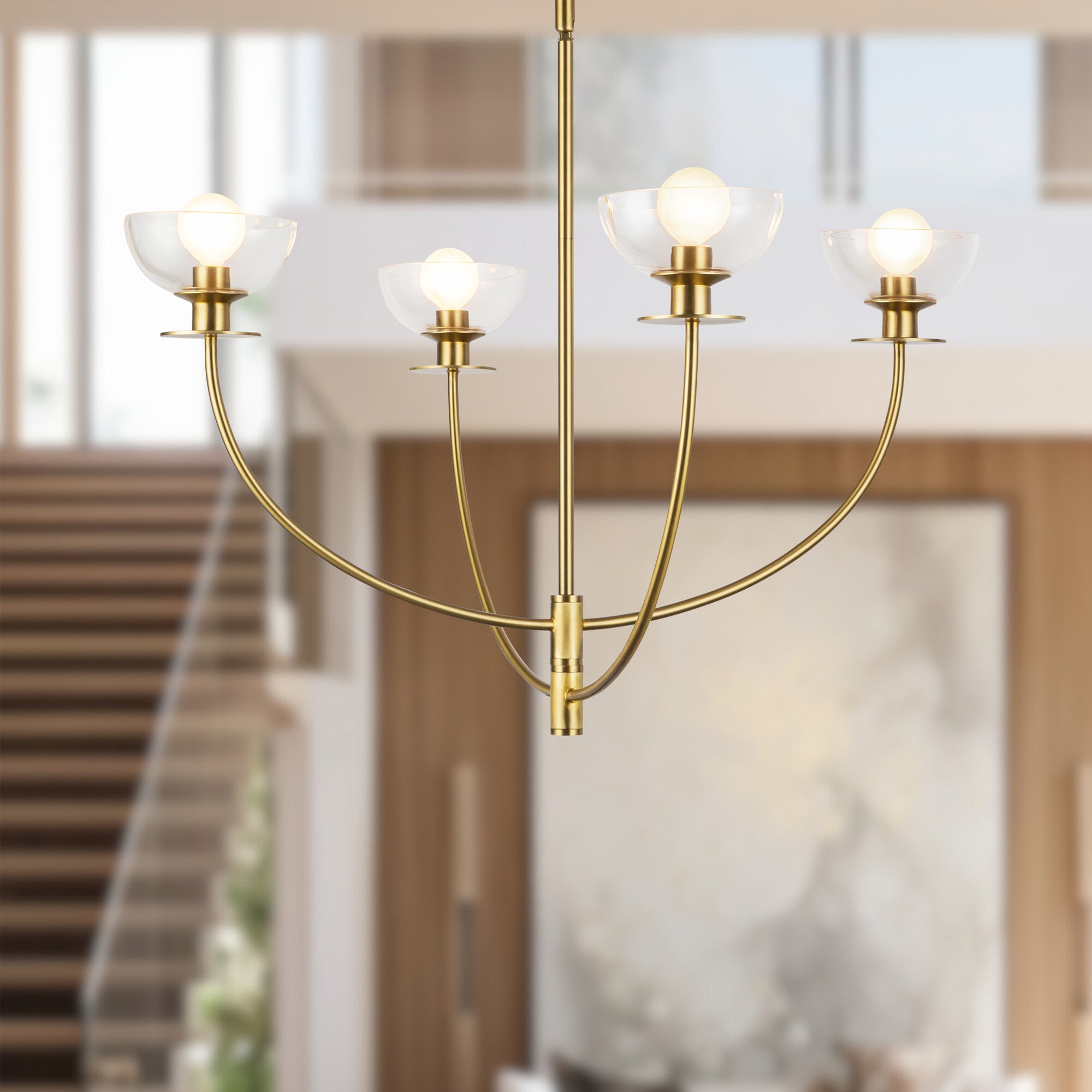 Sylvia 26-in Brushed Gold/Clear Glass 4 Lights Chandelier