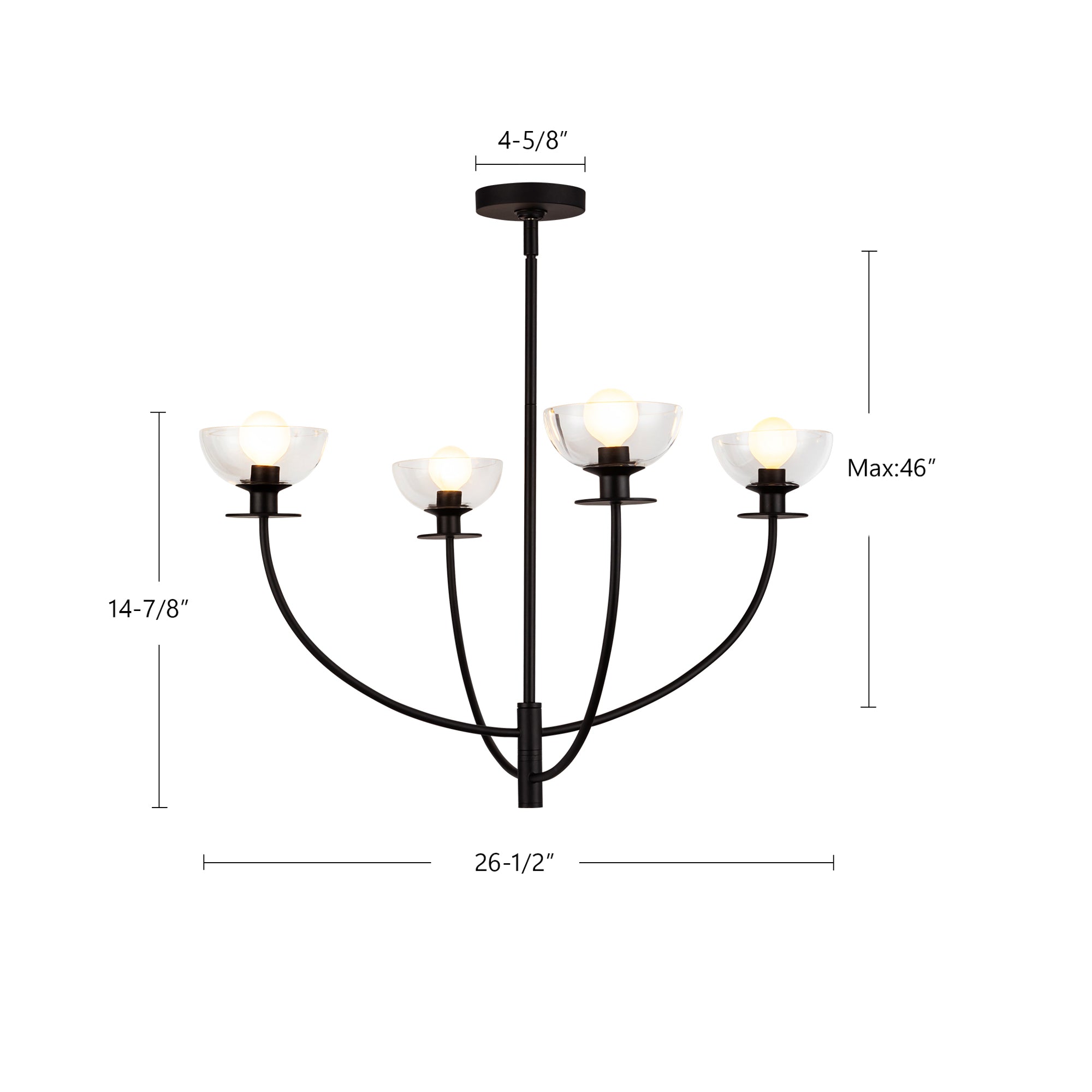 Sylvia 26-in Matte Black/Clear Glass 4 Lights Chandelier