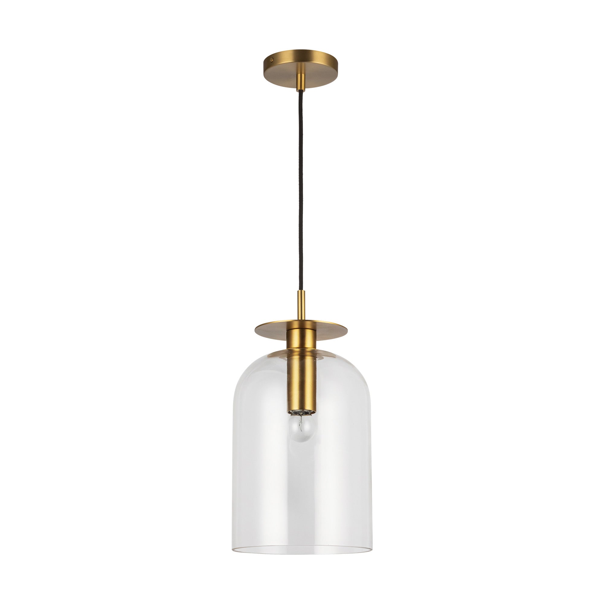 Sylvia 8-in Brushed Gold/Clear Glass 1 Light Pendant