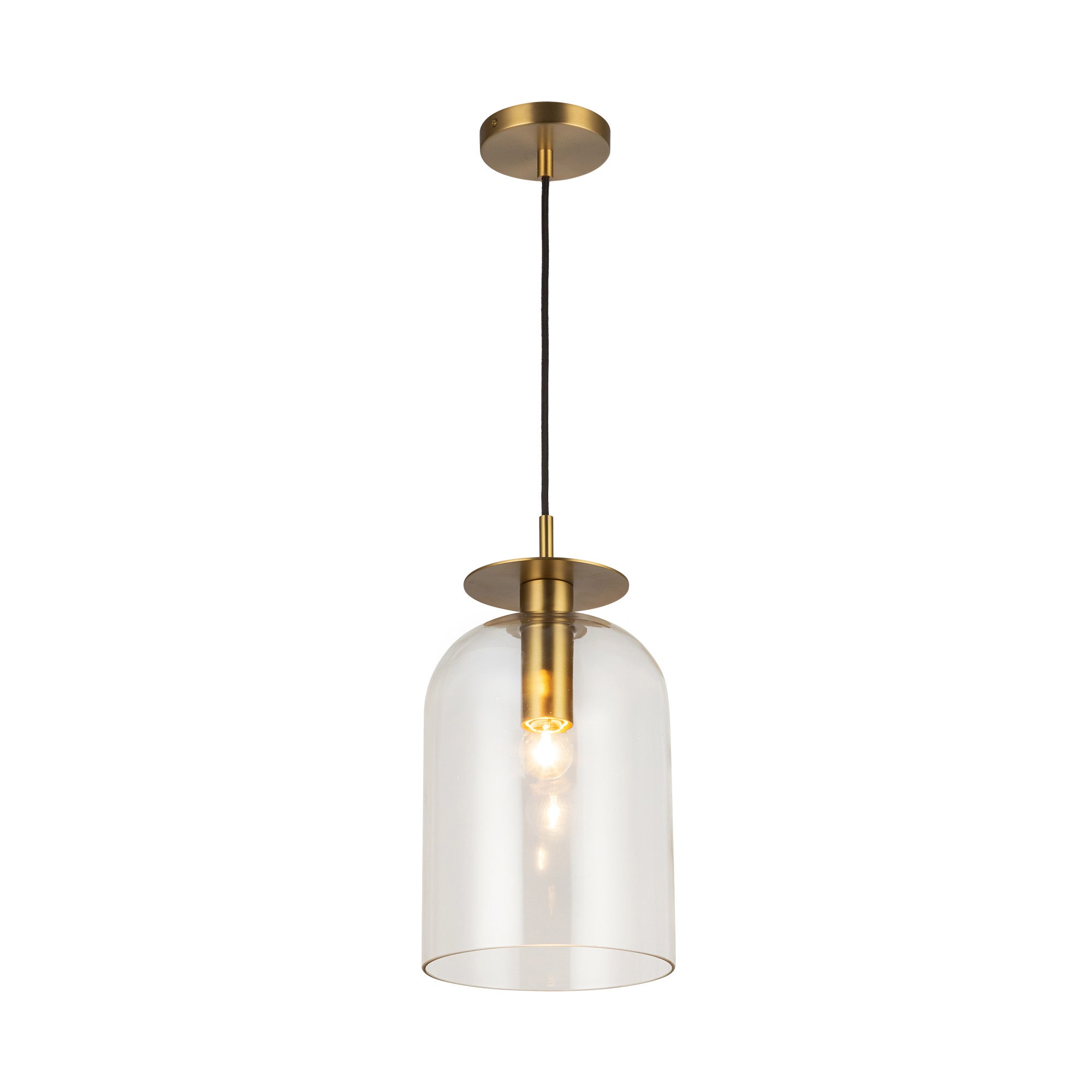 Sylvia 8-in Brushed Gold/Clear Glass 1 Light Pendant