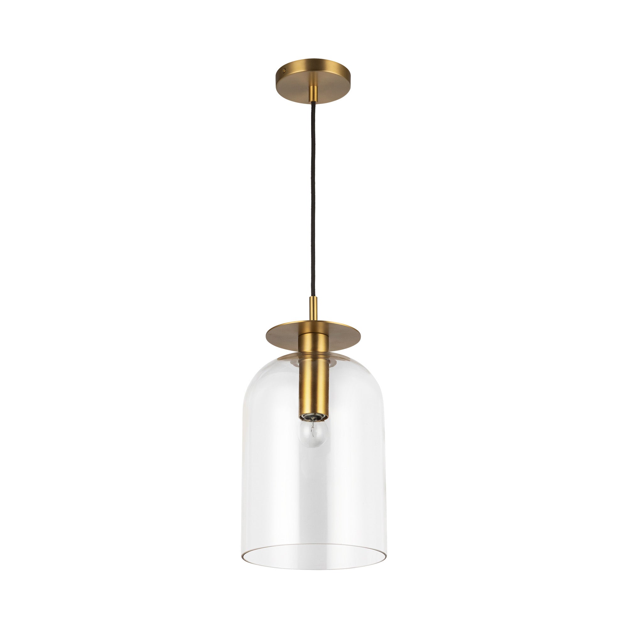 Sylvia 8-in Brushed Gold/Clear Glass 1 Light Pendant