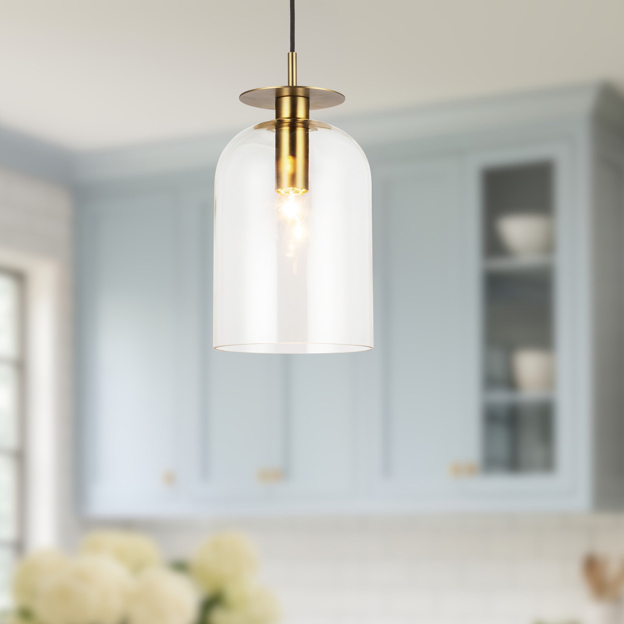 Sylvia 8-in Brushed Gold/Clear Glass 1 Light Pendant
