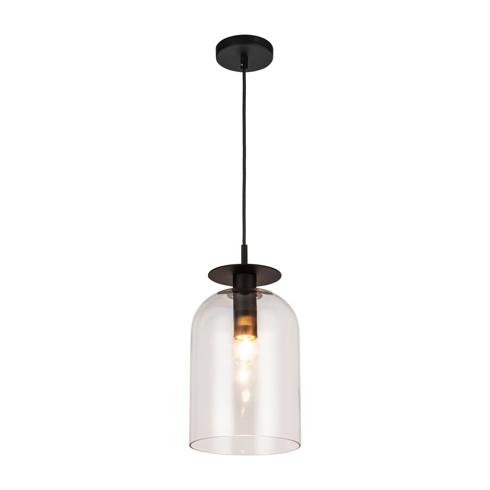 Sylvia 8-in Matte Black/Clear Glass 1 Light Pendant
