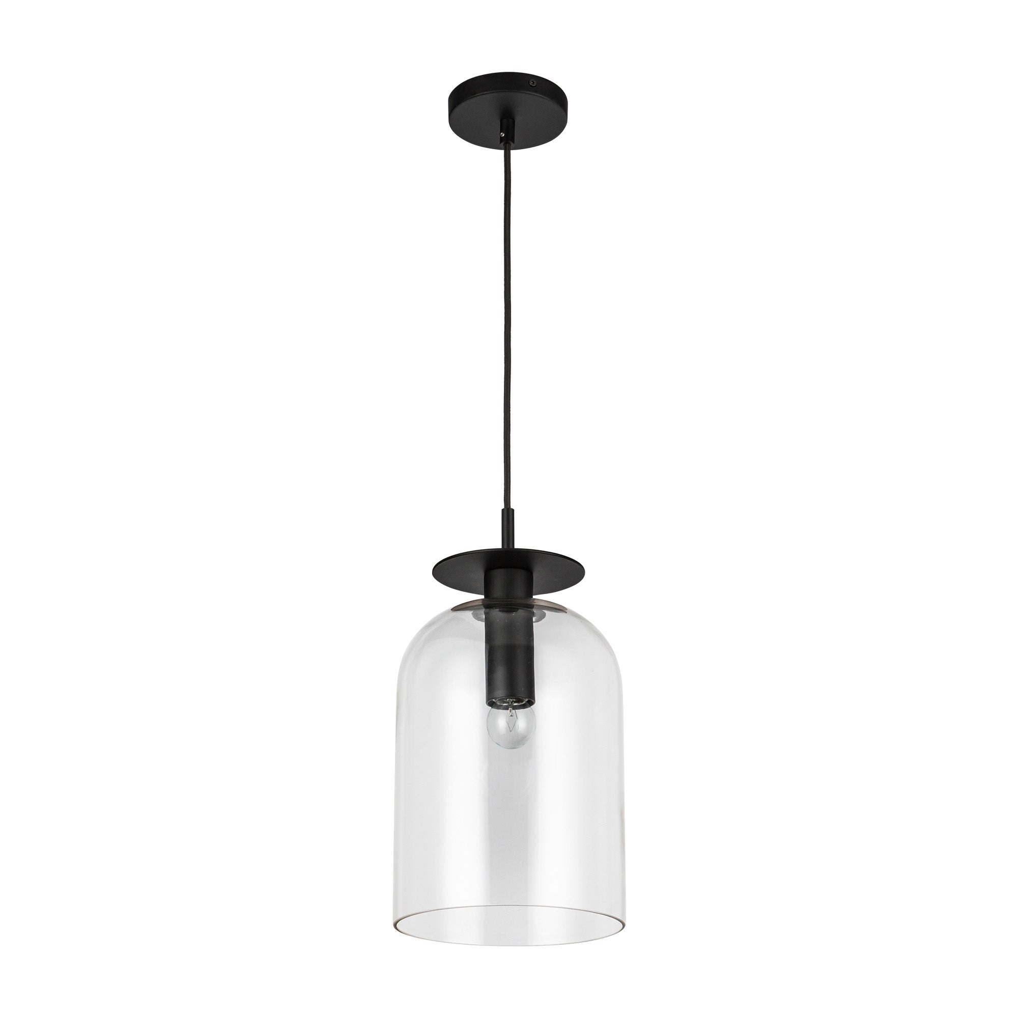 Sylvia 8-in Matte Black/Clear Glass 1 Light Pendant