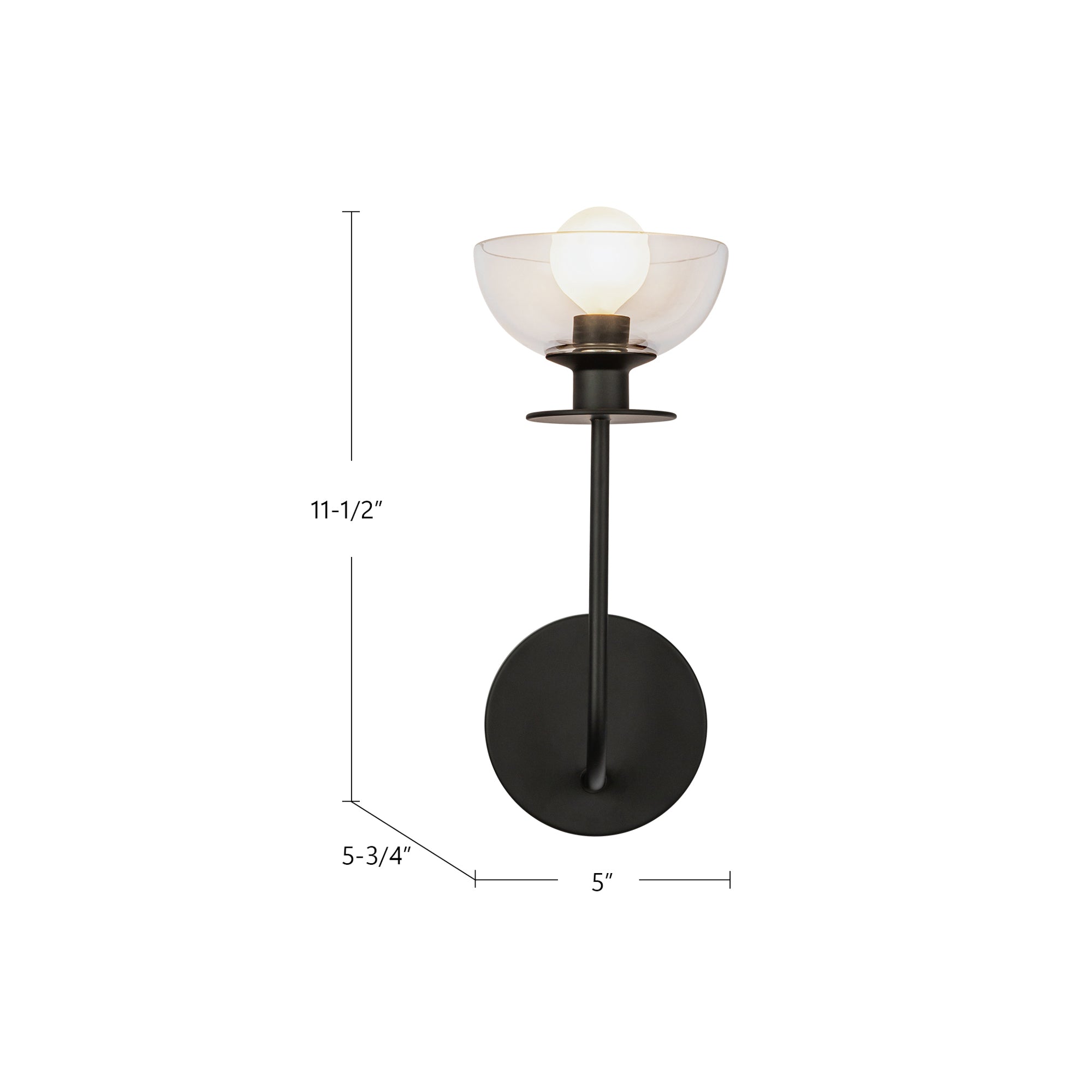 Sylvia 5-in Matte Black/Clear Glass 1 Light Wall Vanity