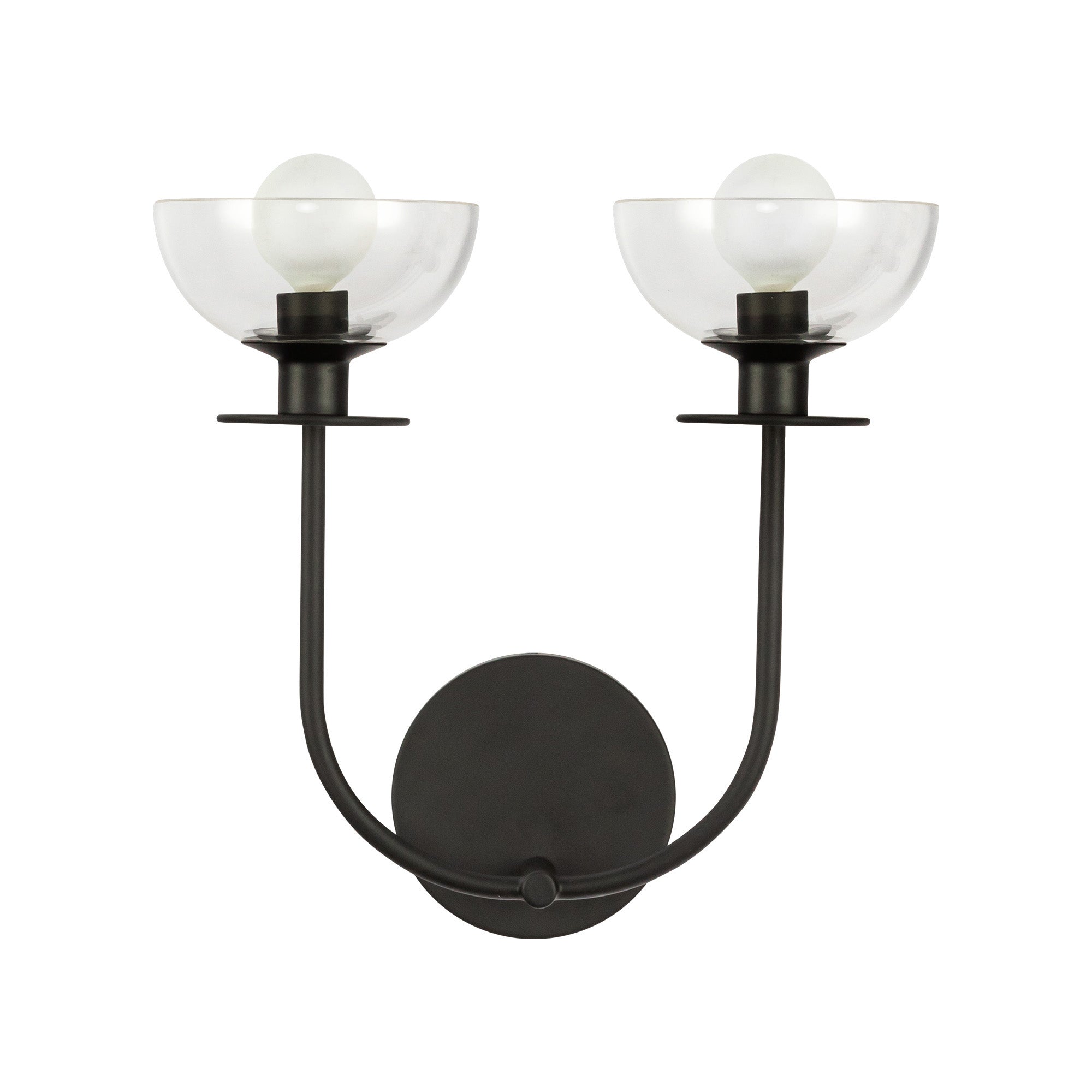 Sylvia 12-in Matte Black/Clear Glass 2 Lights Wall Vanity