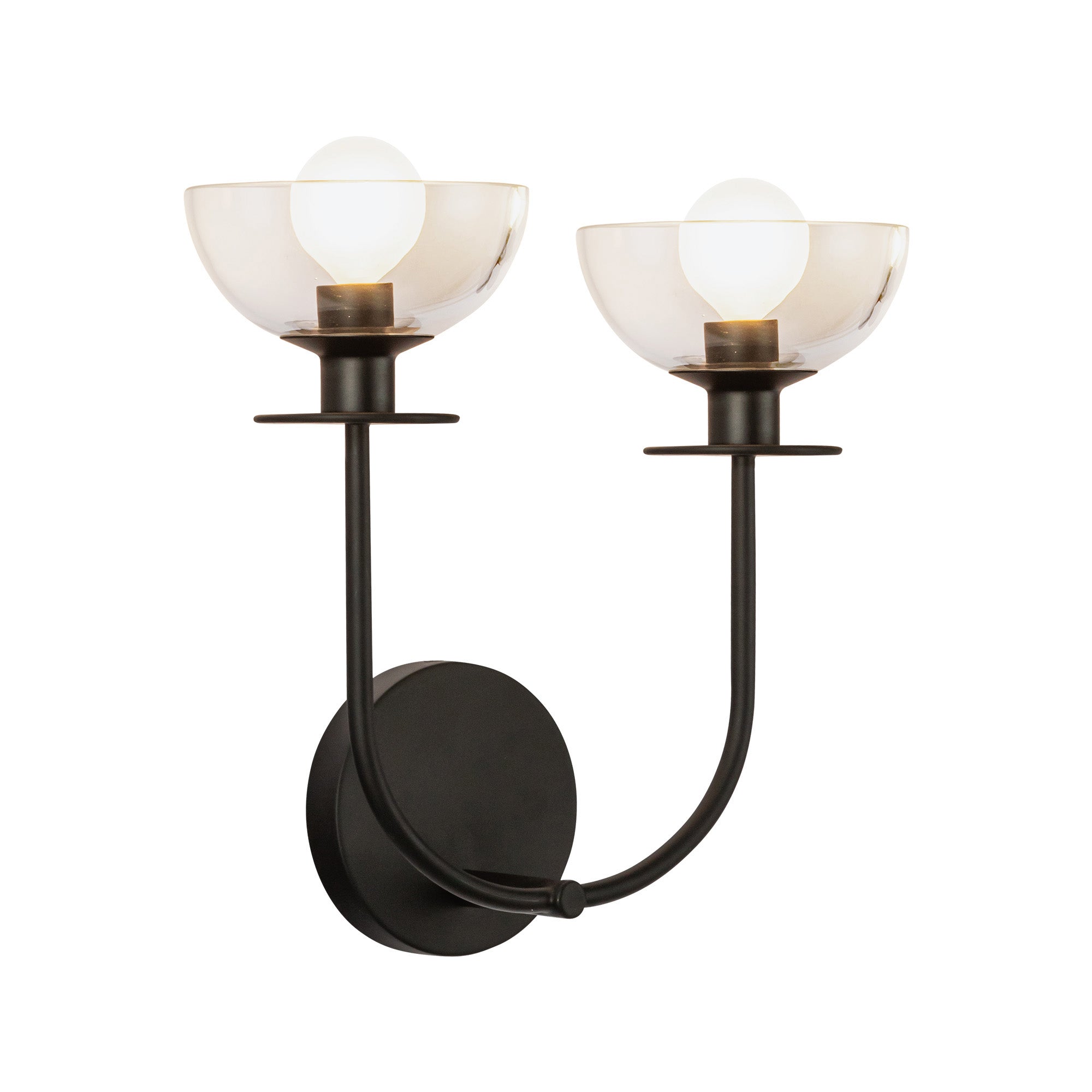 Sylvia 12-in Matte Black/Clear Glass 2 Lights Wall Vanity