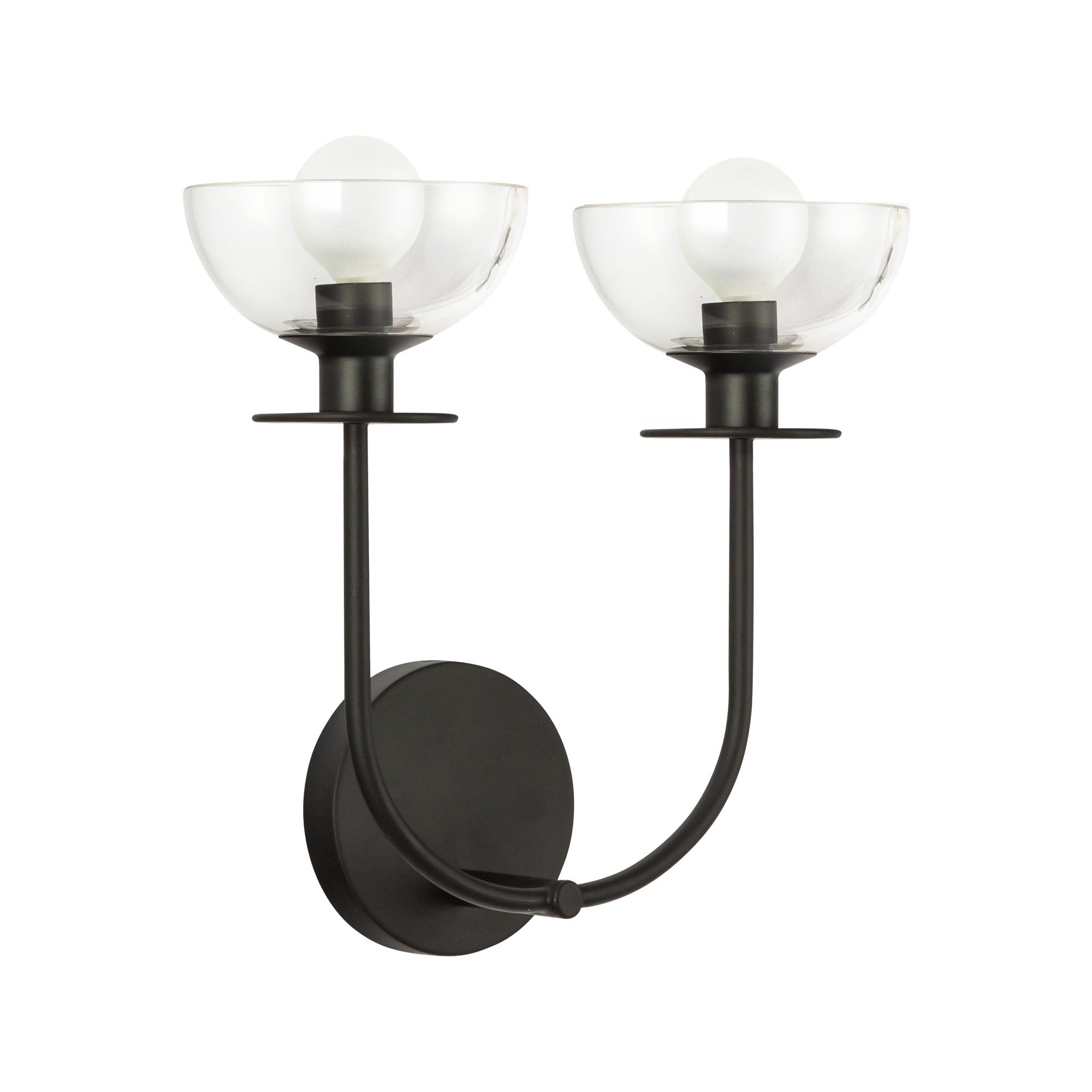 Sylvia 12-in Matte Black/Clear Glass 2 Lights Wall Vanity