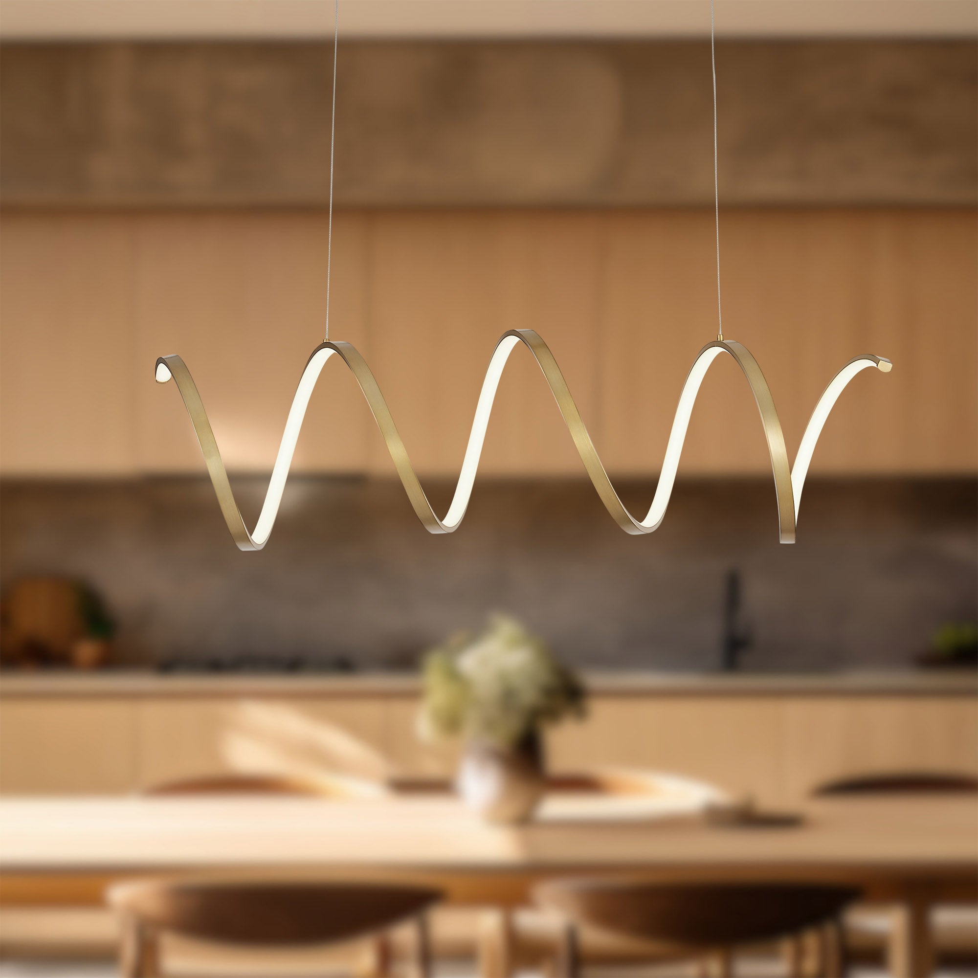 Synergy 42-in Antique Brass LED Linear Pendant