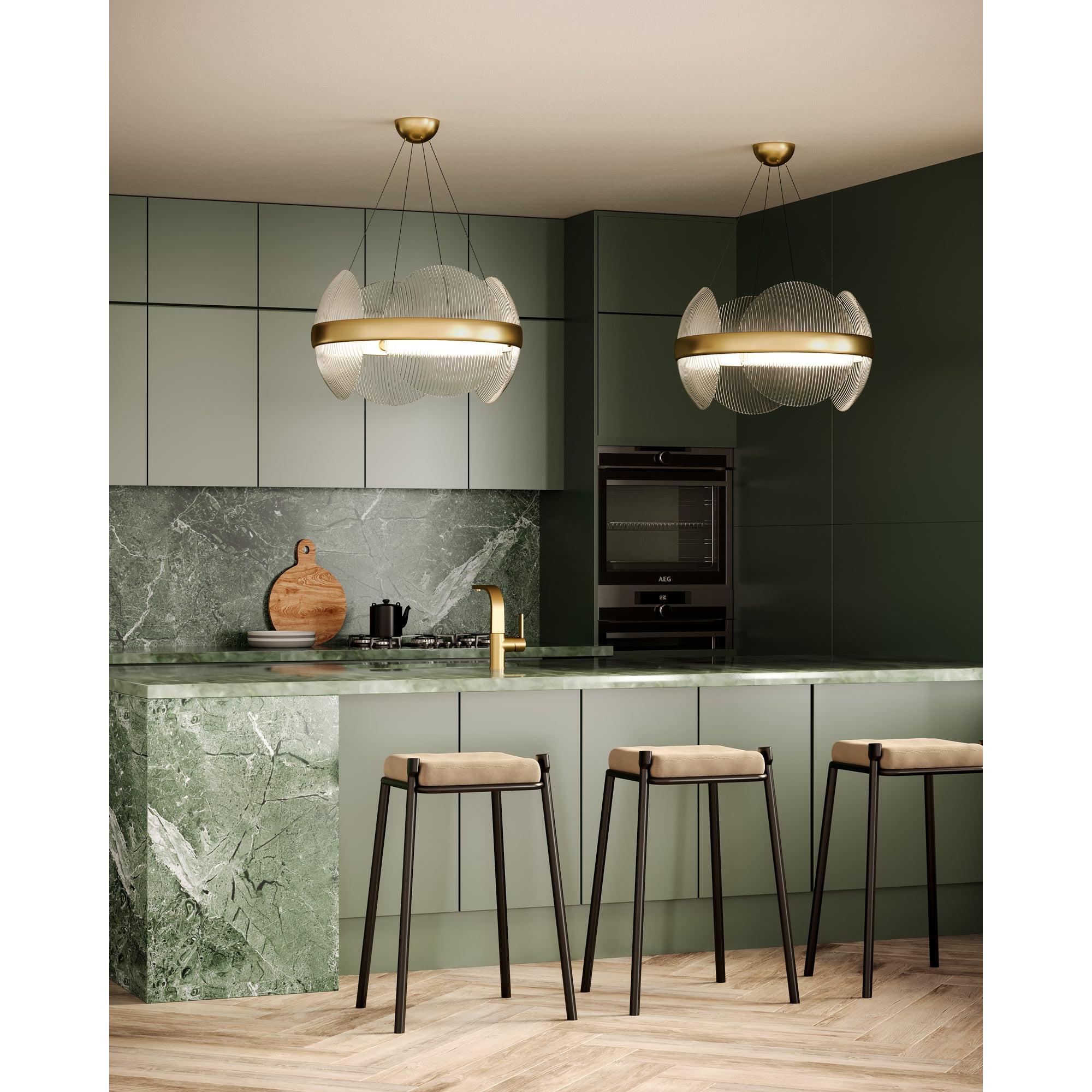 Taurus 22-in Vintage Brass/Clear Ribbed Glass LED Chandelier