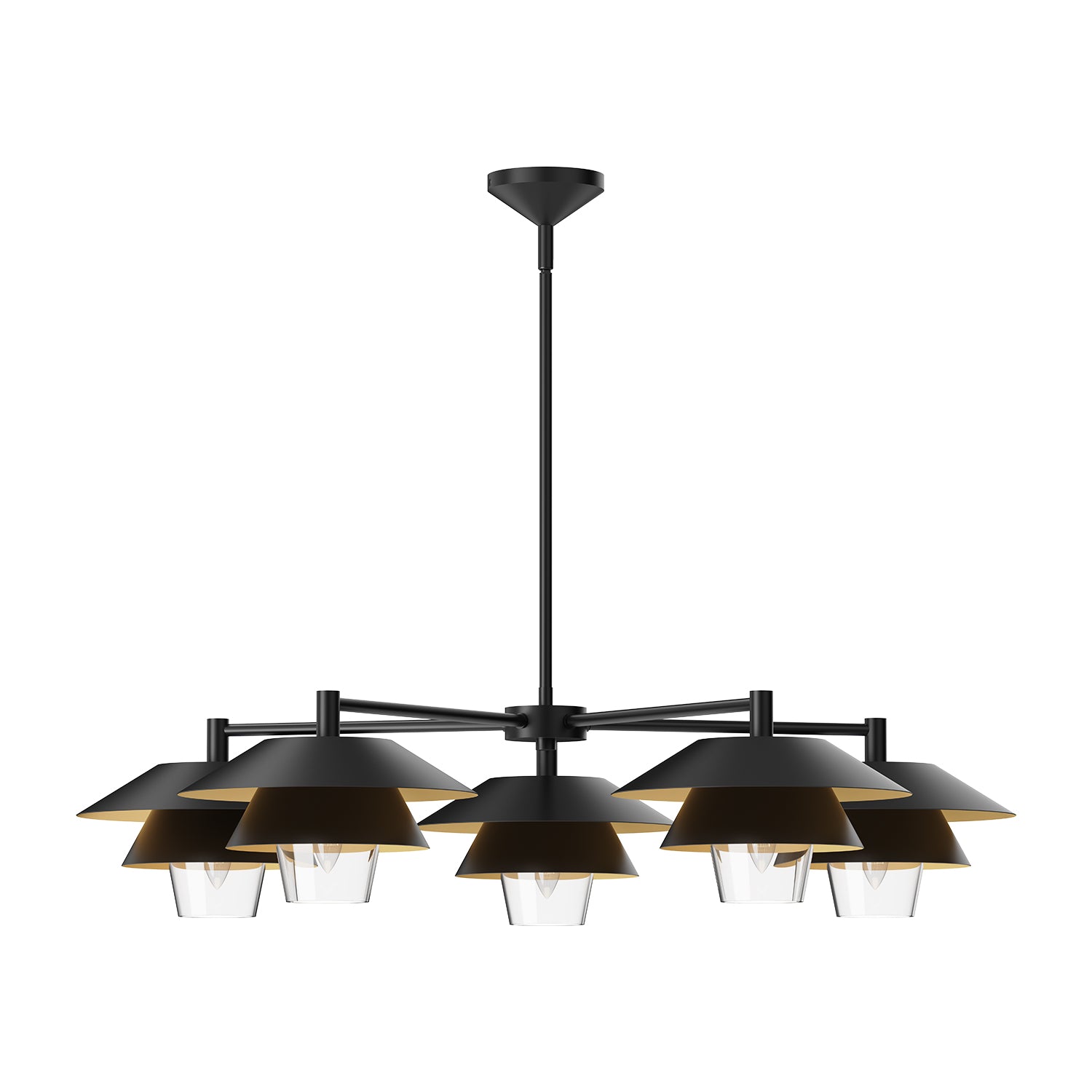 Tetsu 38-in Matte Black/Clear Glass 5 Lights Chandeliers