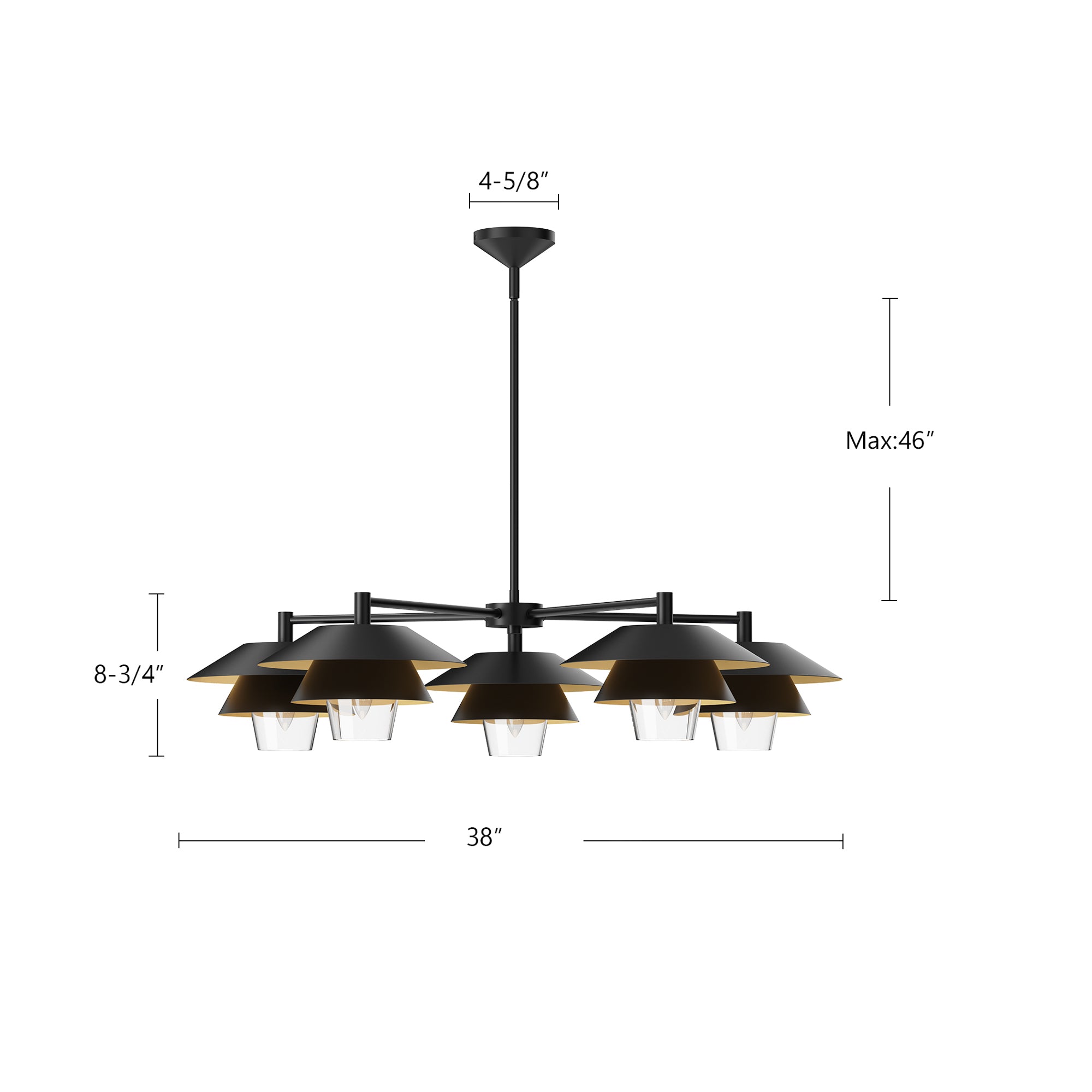 Tetsu 38-in Matte Black/Clear Glass 5 Lights Chandeliers