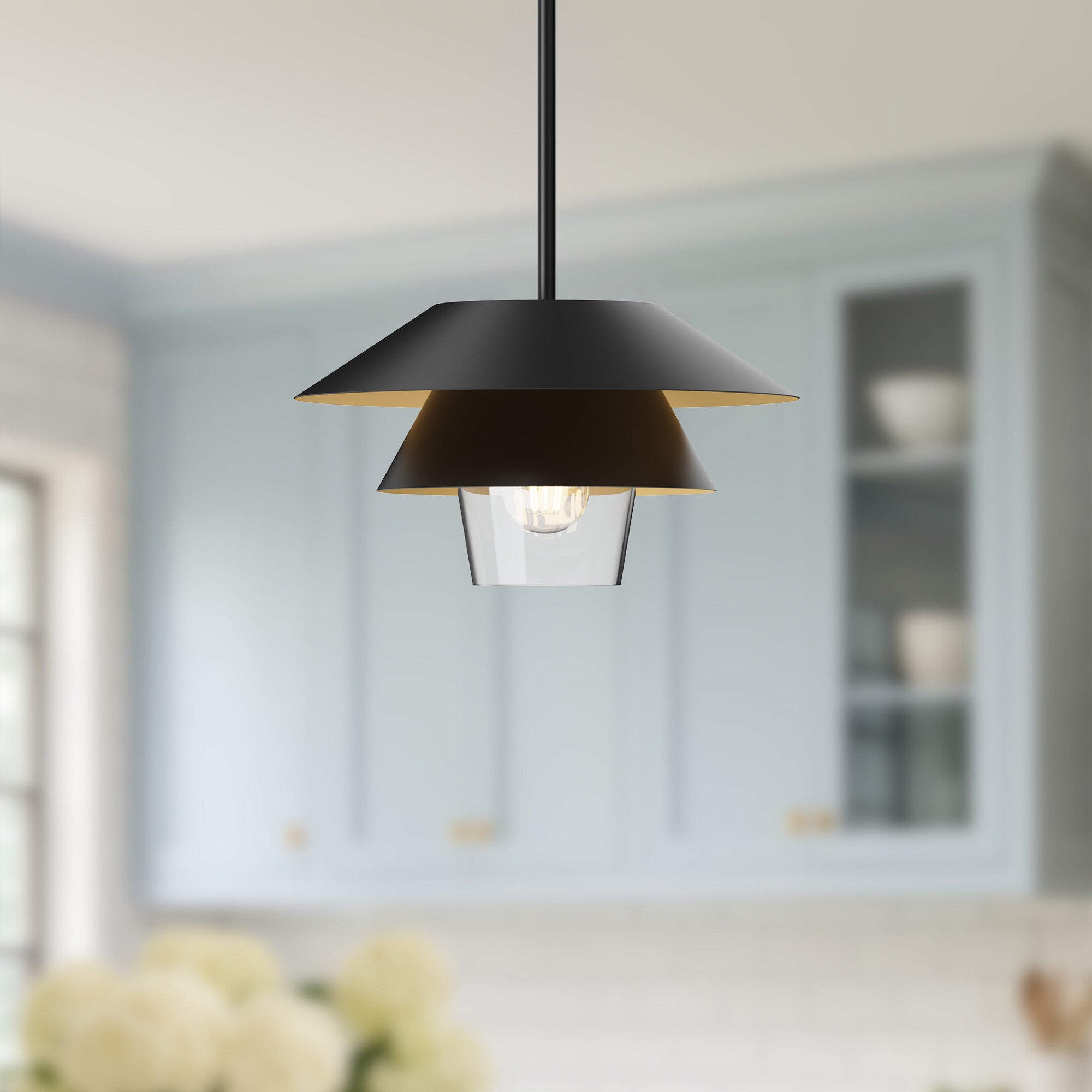Tetsu 13-in Matte Black/Clear Glass 1 Light Pendant