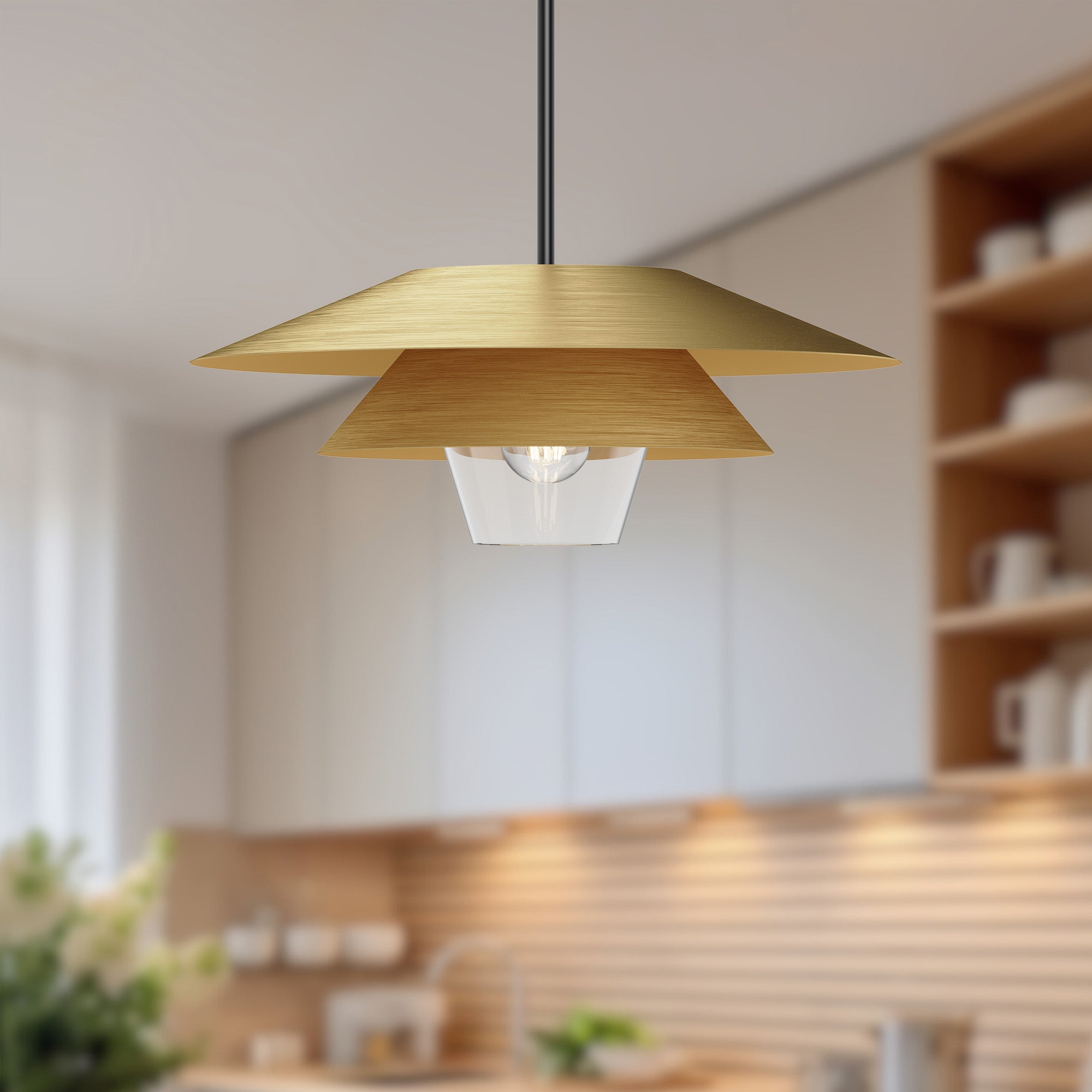 Tetsu 20-in Brushed Gold/Clear Glass 1 Light Pendant