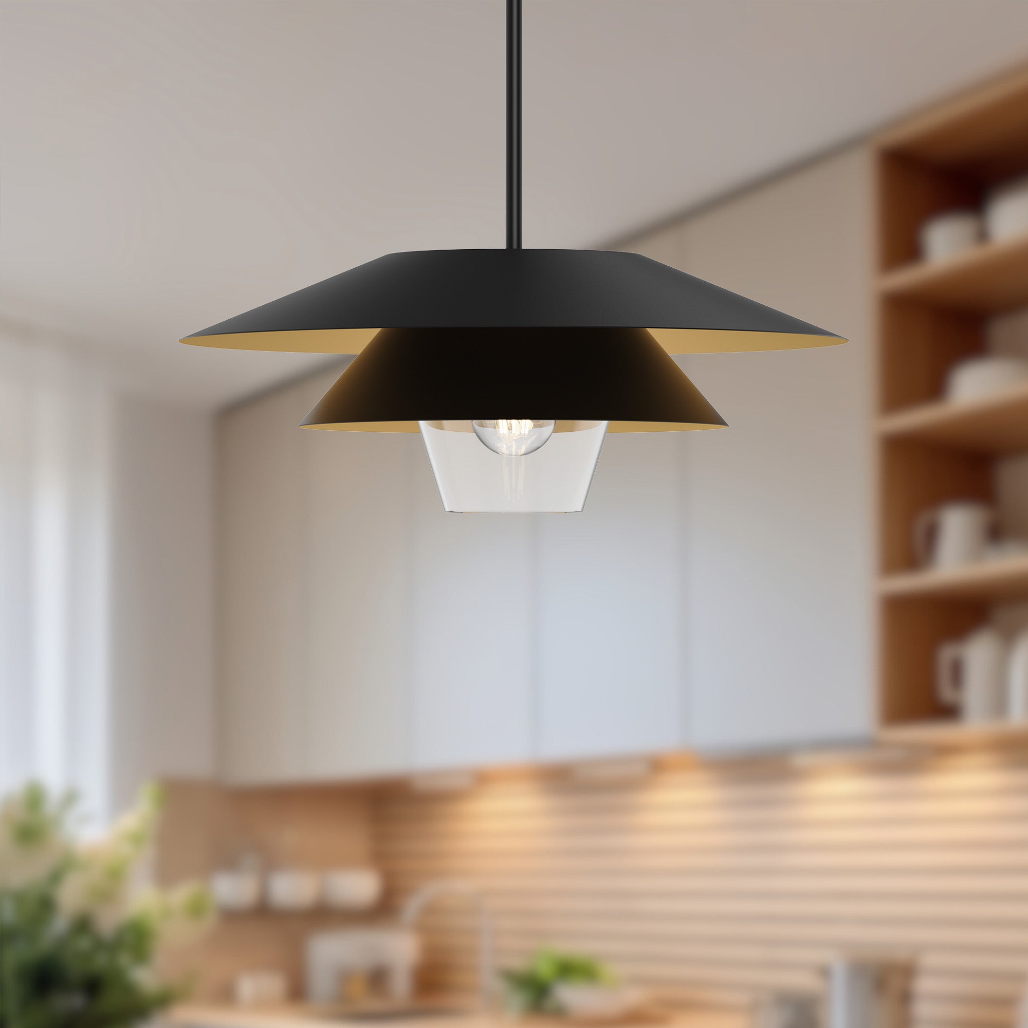 Tetsu 20-in Matte Black/Clear Glass 1 Light Pendant