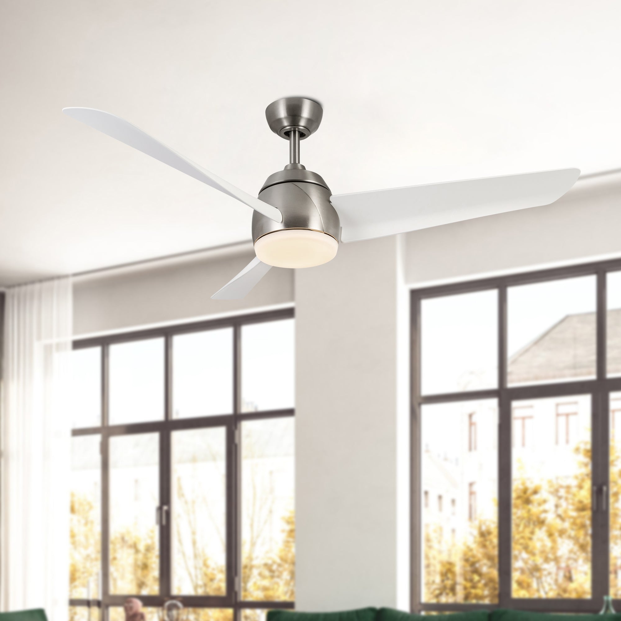 Thalia 54-in Brushed Nickel/Matte White LED Ceiling Fan