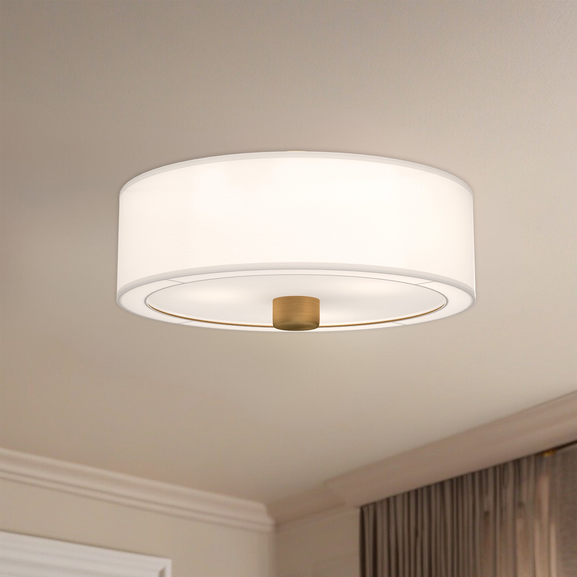 Theo 24-in Aged Gold/White Linen 3 Lights Flush Mount