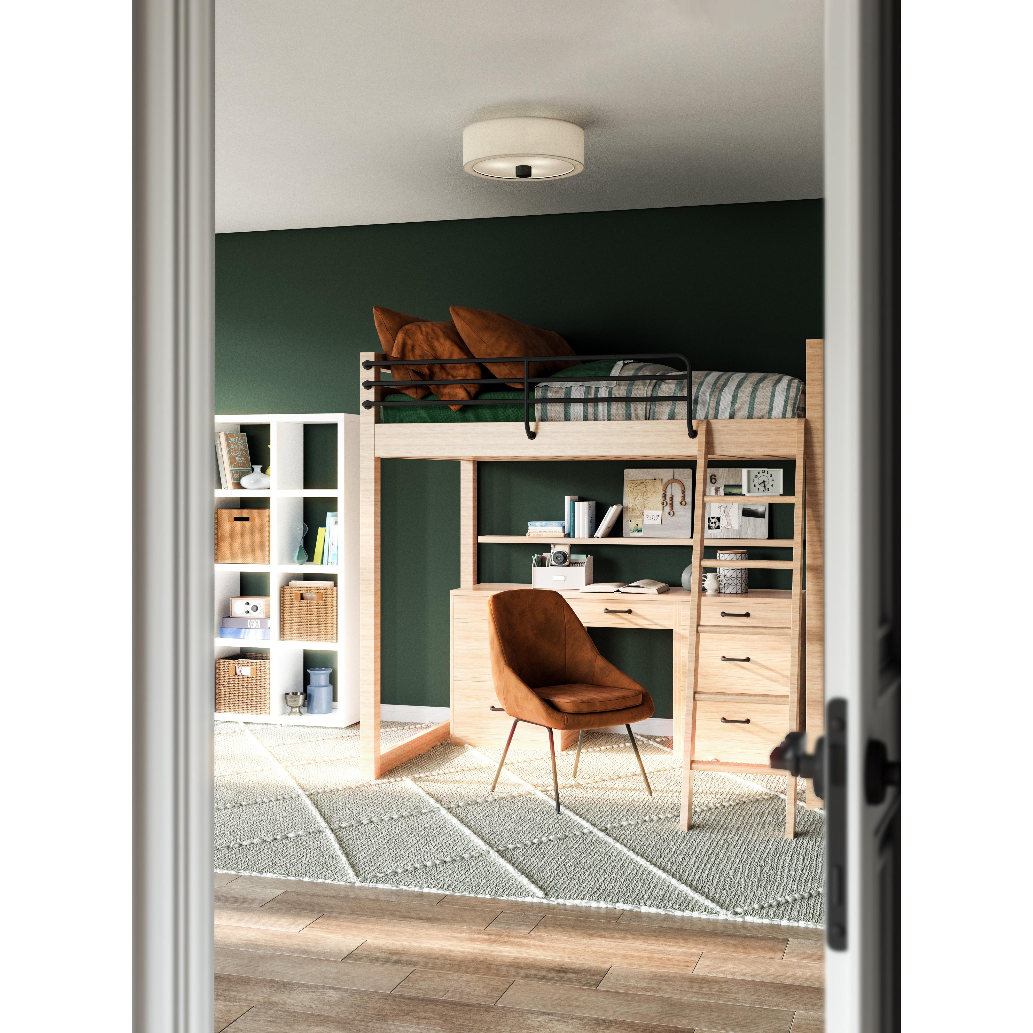 Theo 24-in Aged Gold/White Linen 3 Lights Flush Mount