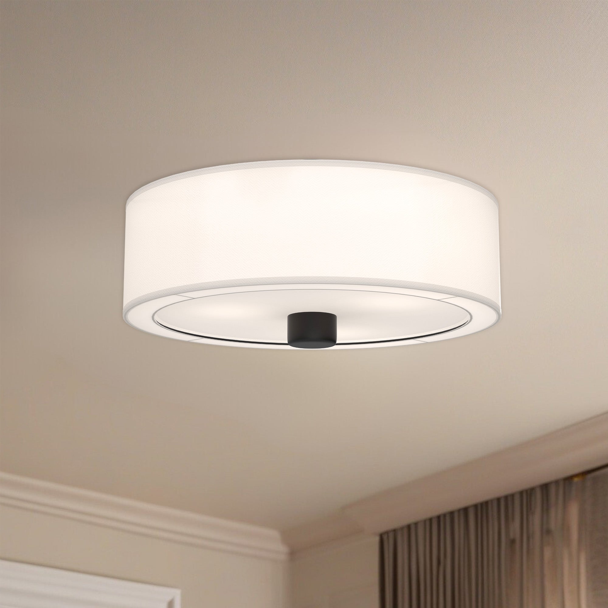 Theo 24-in Matte Black/White Linen 3 Lights Flush Mount
