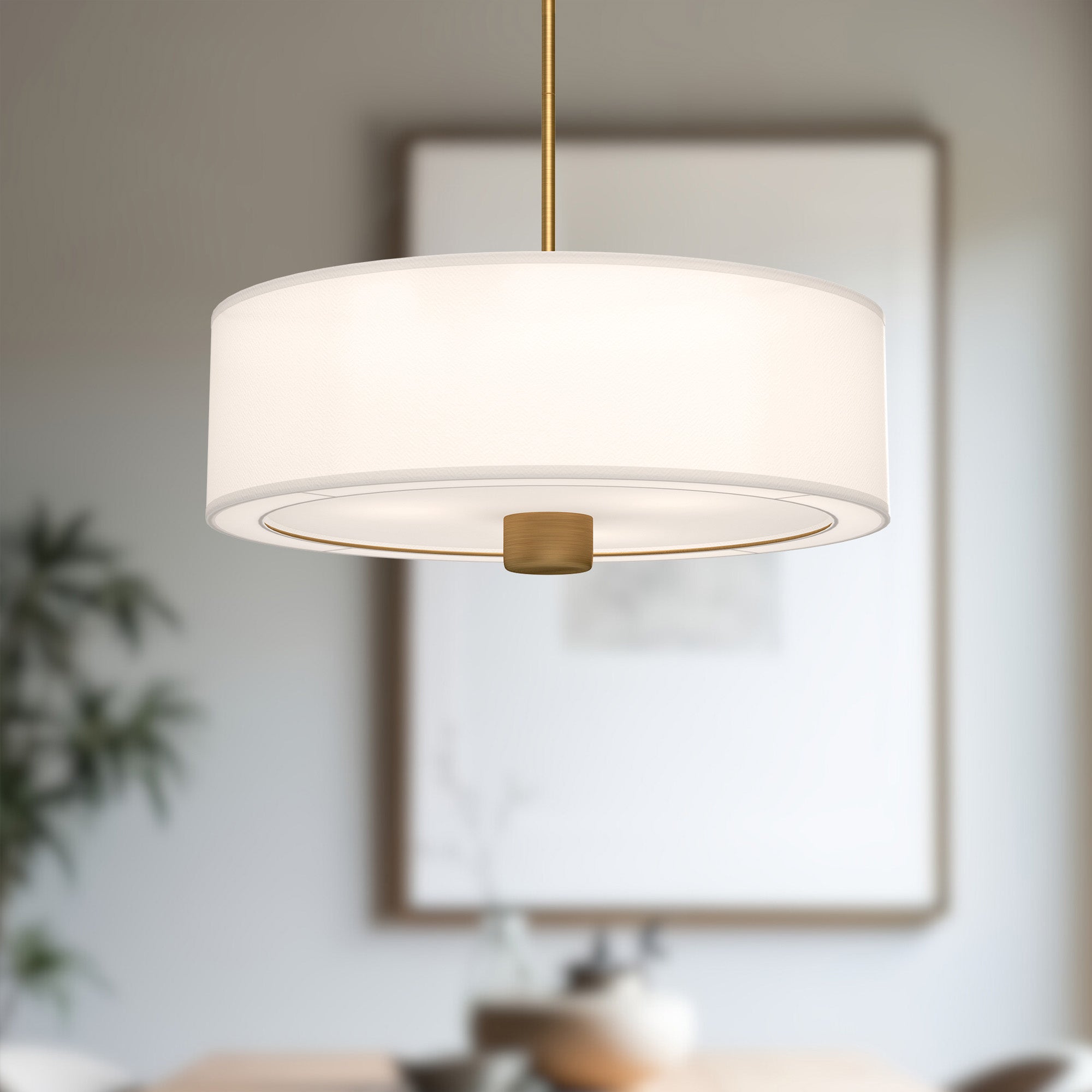 Theo 24-in Aged Gold/White Linen 3 Lights Pendant
