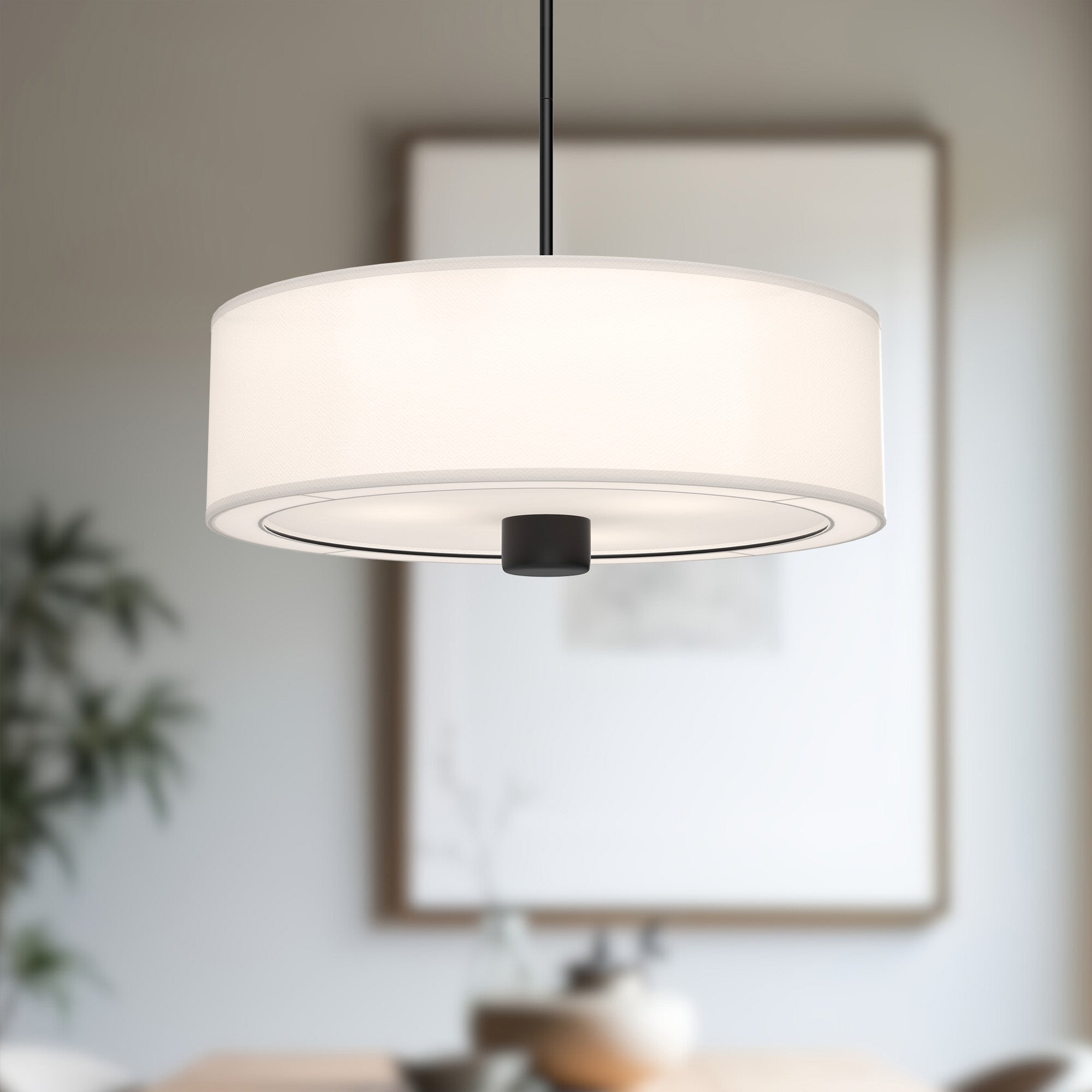 Theo 24-in Matte Black/White Linen 3 Lights Pendant