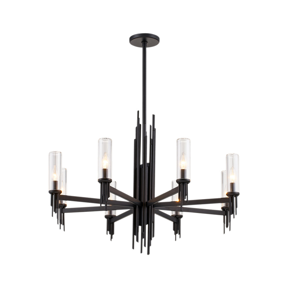 ALORA Lighting Torres CH335836MBCR Chandeliers, 36-in, Clear Ribbed Glass/Matte Black