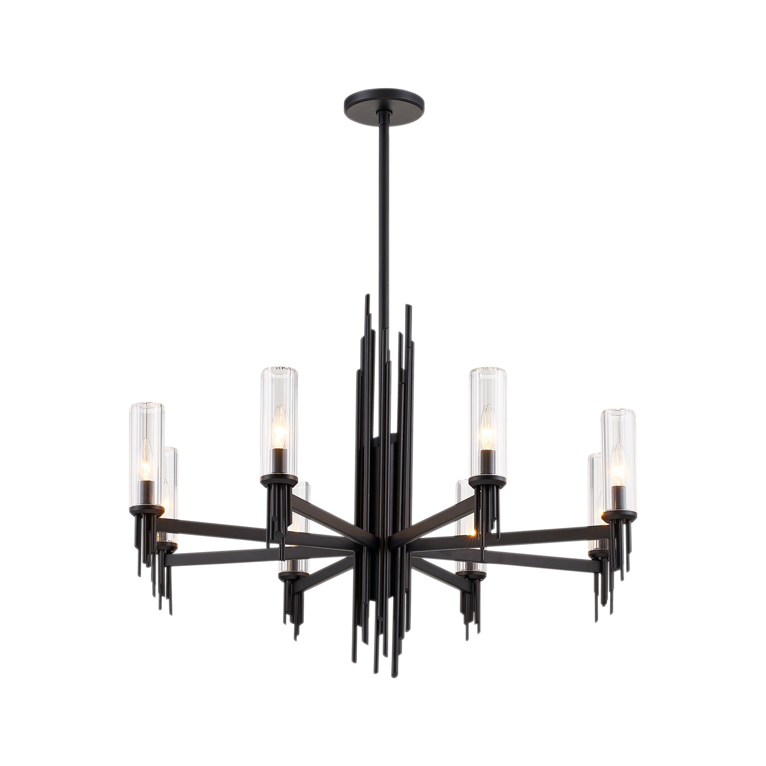 Torres 36-in Clear Ribbed Glass/Matte Black 8 Lights Chandeliers