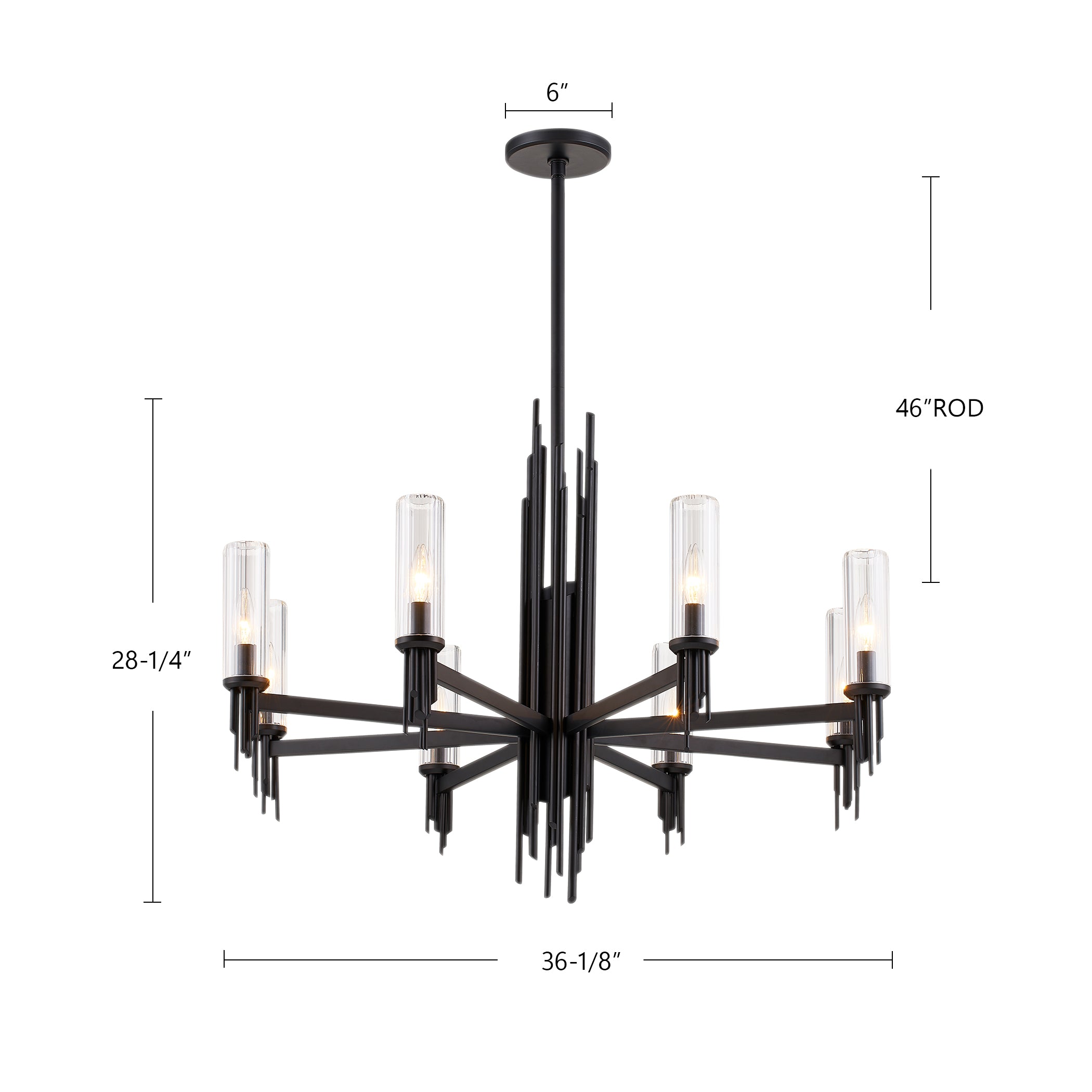 Torres 36-in Polished Nickel/Ribbed Glass 8 Lights Chandeliers