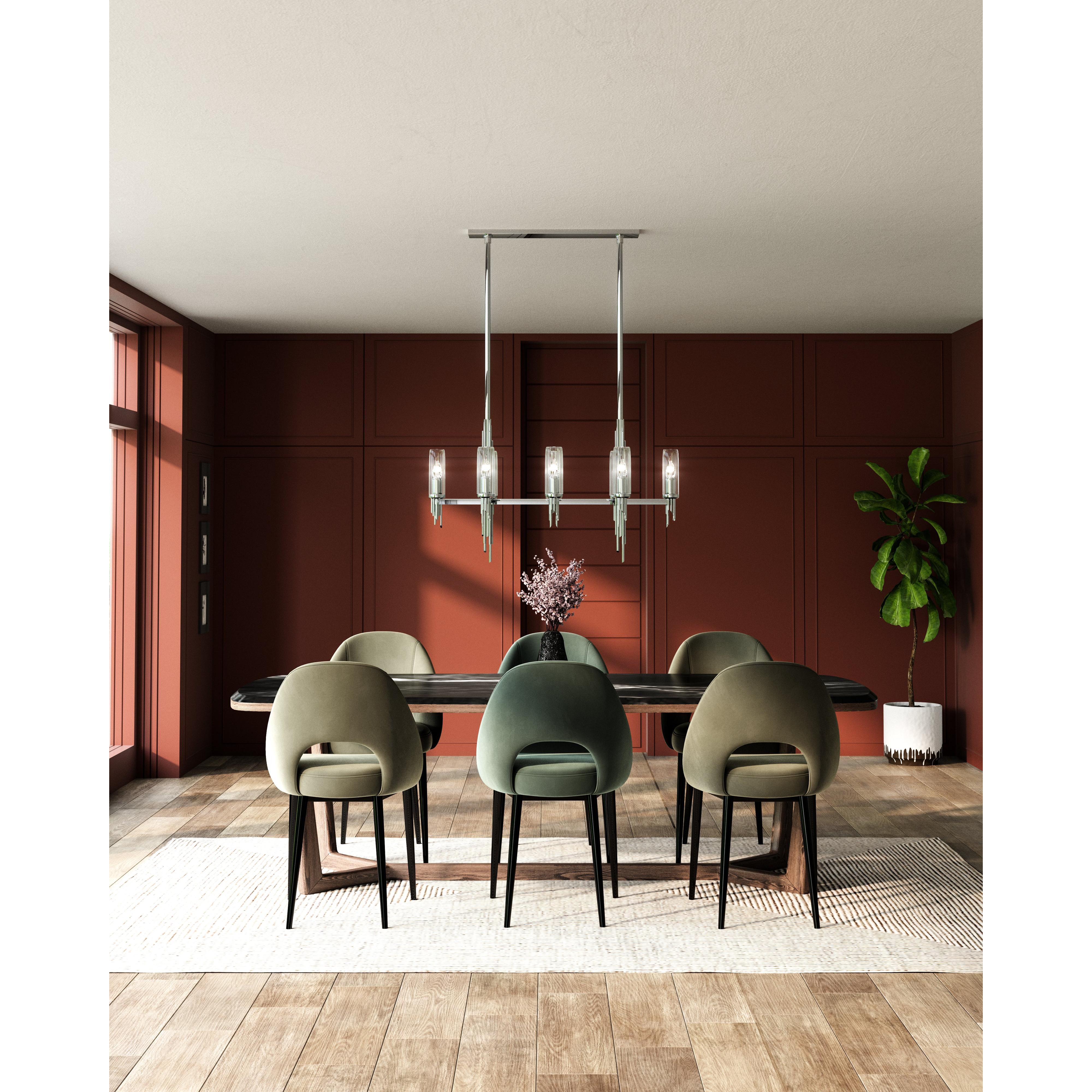 Torres 38-in Polished Nickel/Ribbed Glass 8 Lights Linear Pendant