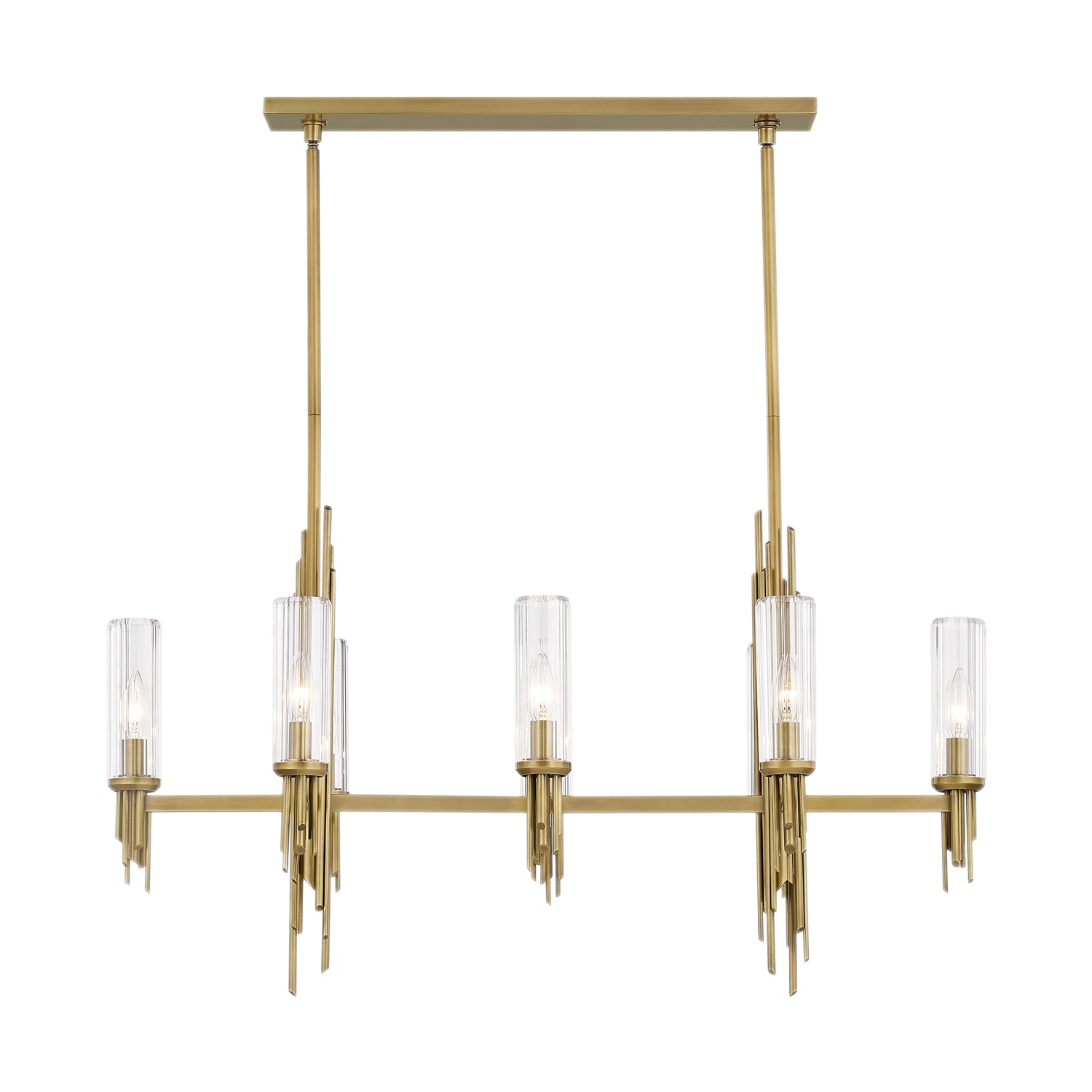 Torres 38-in Ribbed Glass/Vintage Brass 8 Lights Linear Pendant