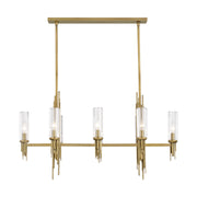 Torres 38-in Ribbed Glass/Vintage Brass 8 Lights Linear Pendant