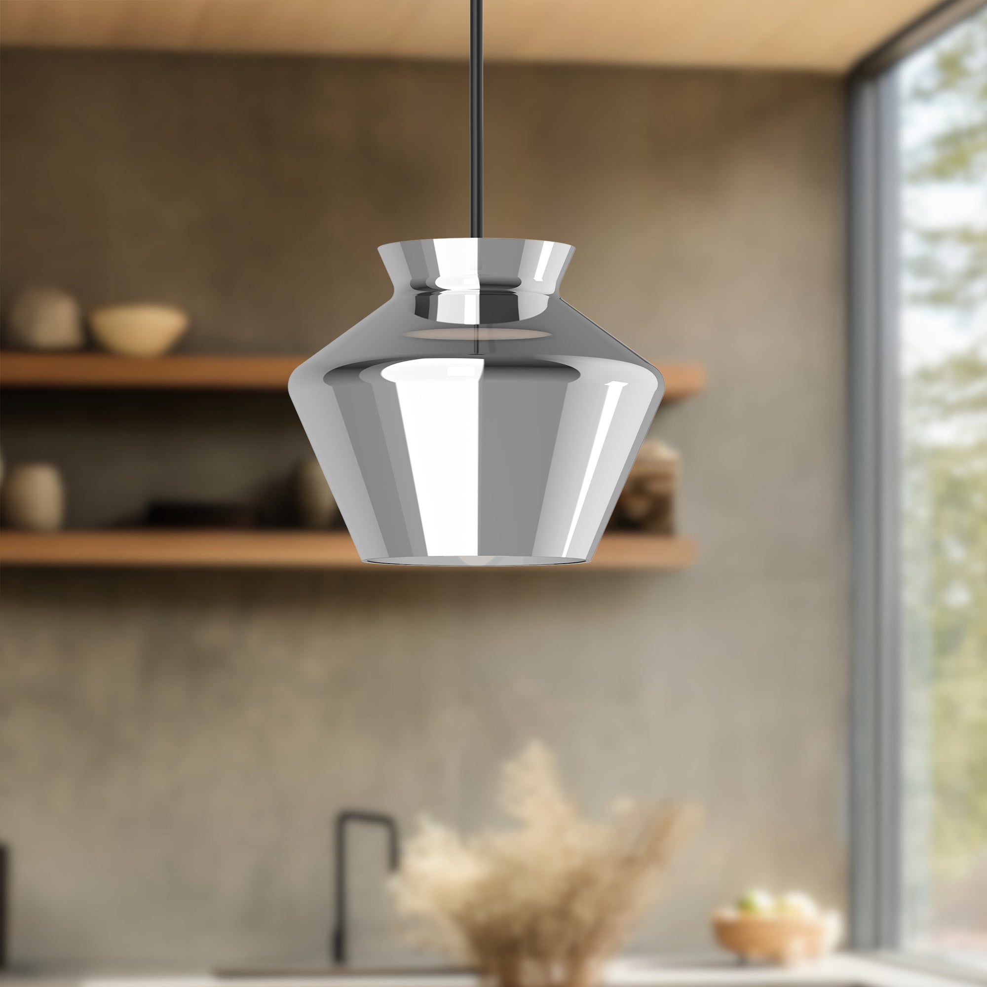 Trinity 13-in Black/Chrome LED Pendant