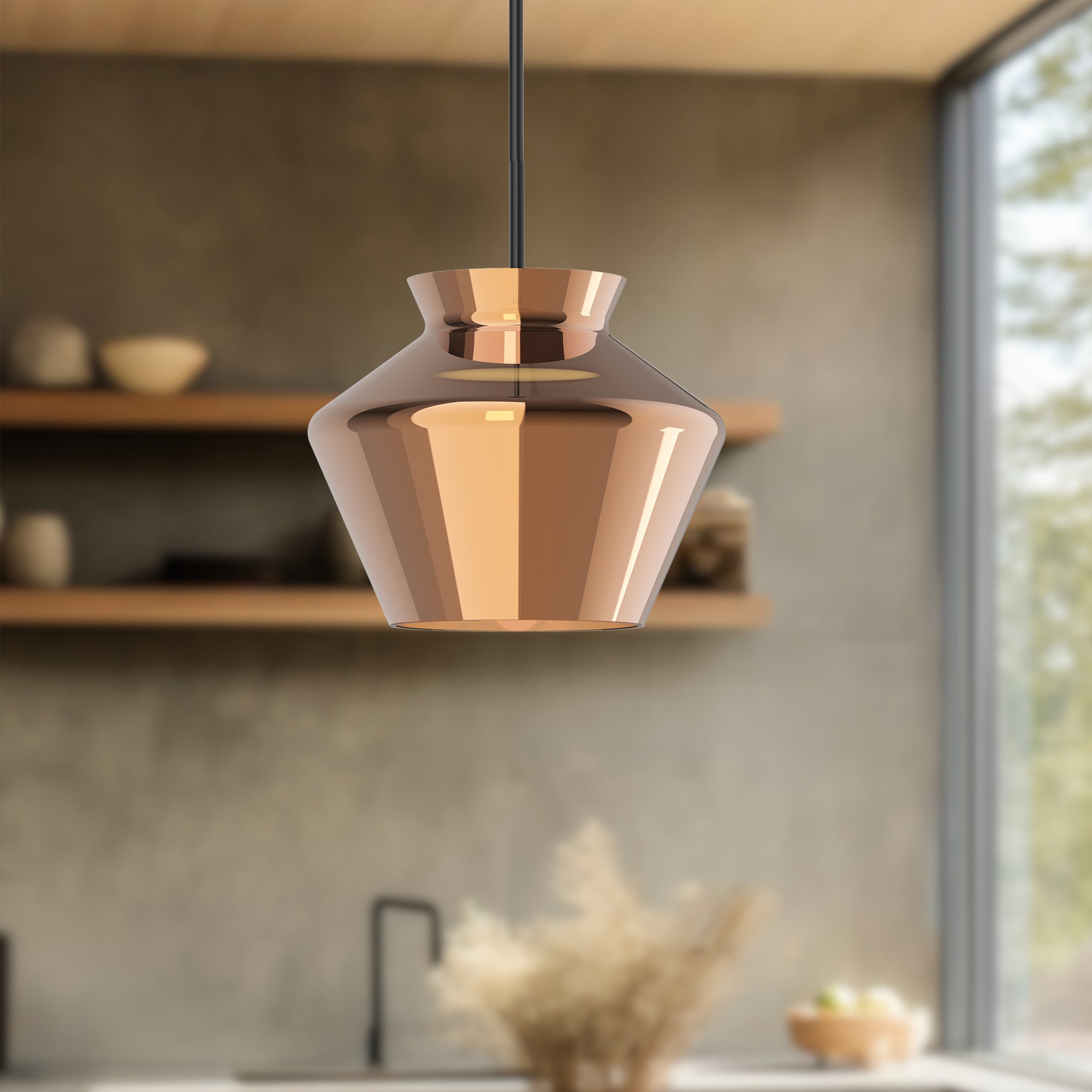 Trinity 13-in Black/Copper LED Pendant