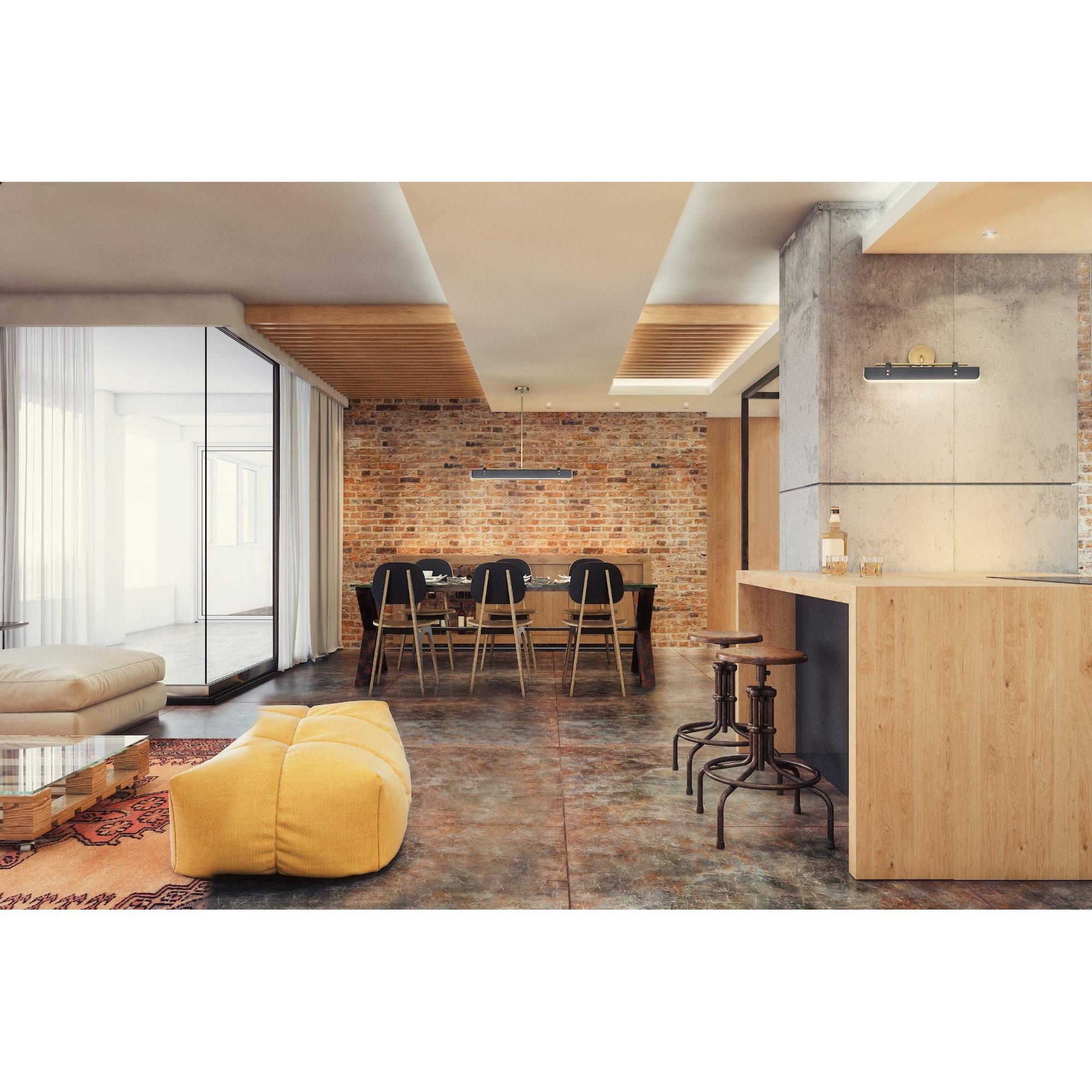 Valise 31-in Vintage Brass/Tuxedo Leather LED Pendant